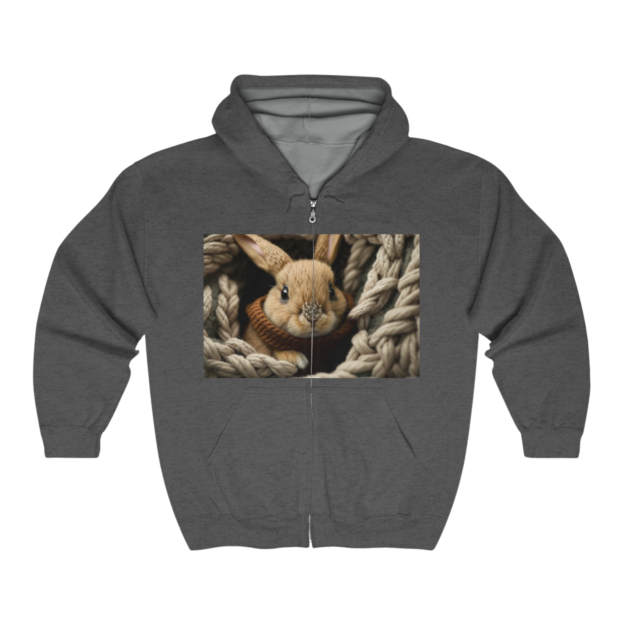 Unisex Heavy Blend™ Full Zip Hooded Sweatshirt - Baby Animals - Rabbit