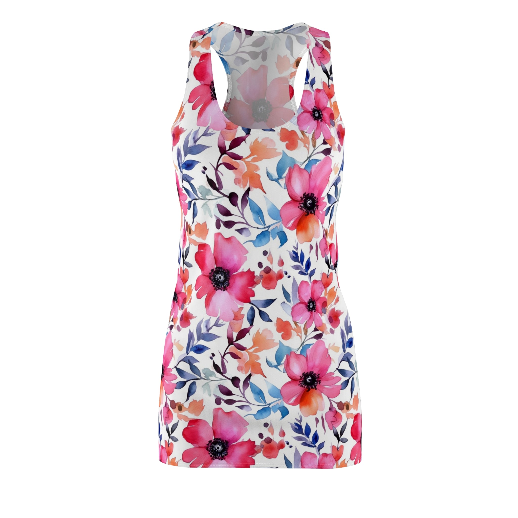 Women's Cut & Sew Racerback Dress (AOP) - Seamless Flower Watercolor Designs 02