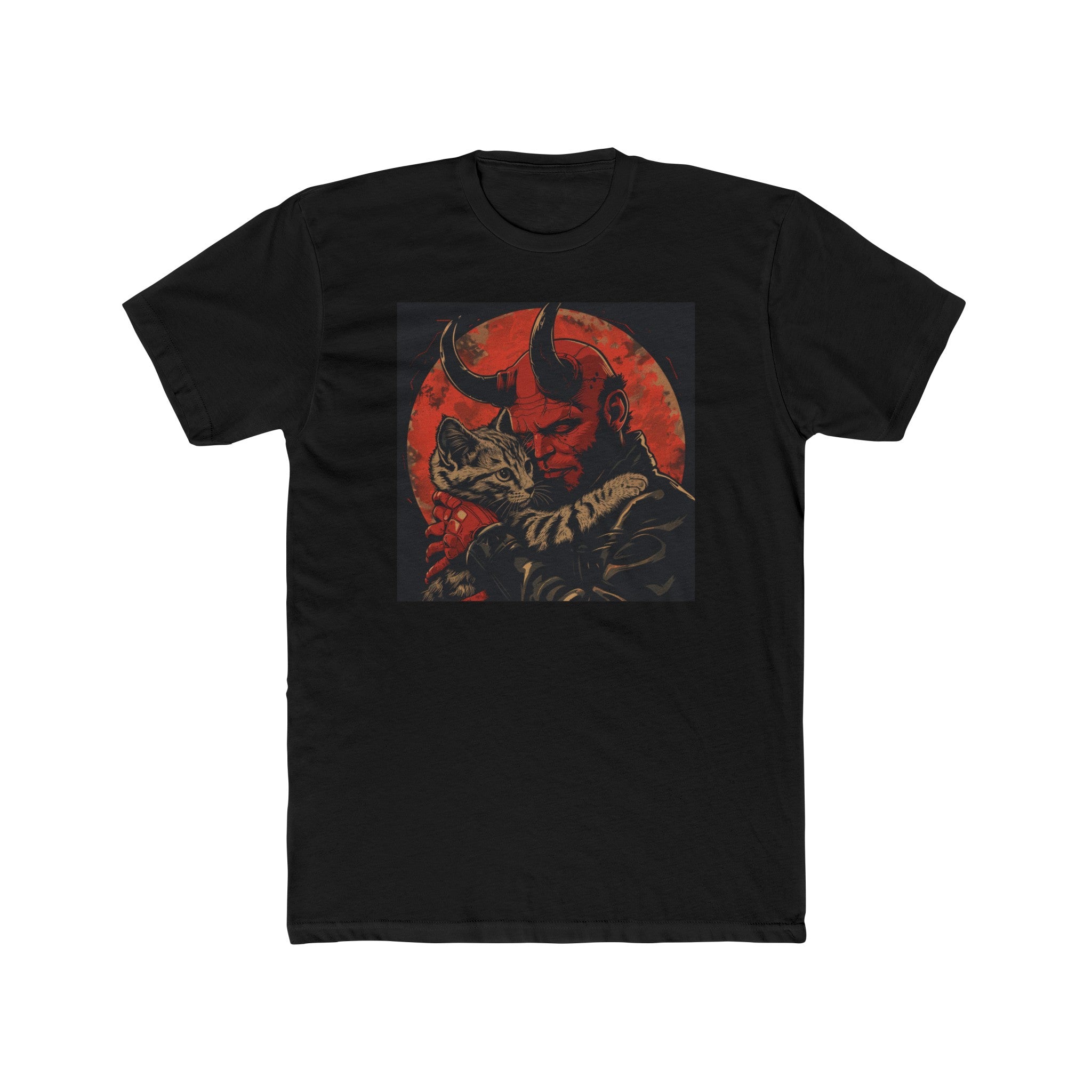 Men's Cotton Crew Tee - Superheroes Collection - Hellboy and kitten