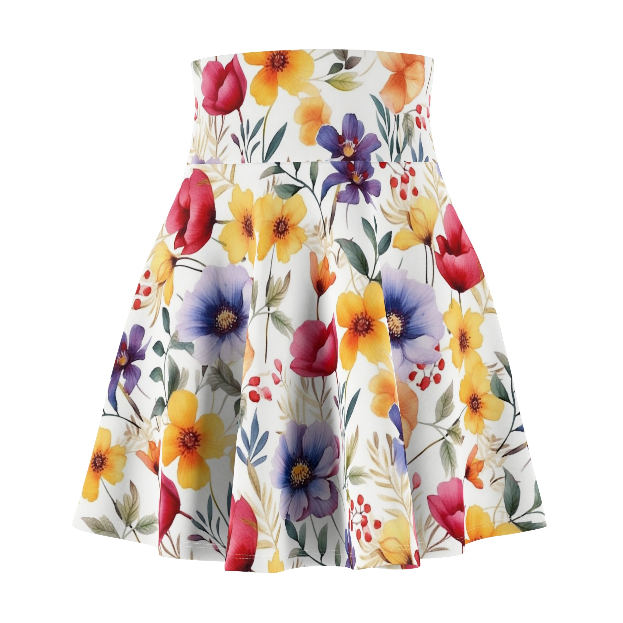 Women's Skater Skirt (AOP) - Seamless Watercolor Designs - Wildflowers