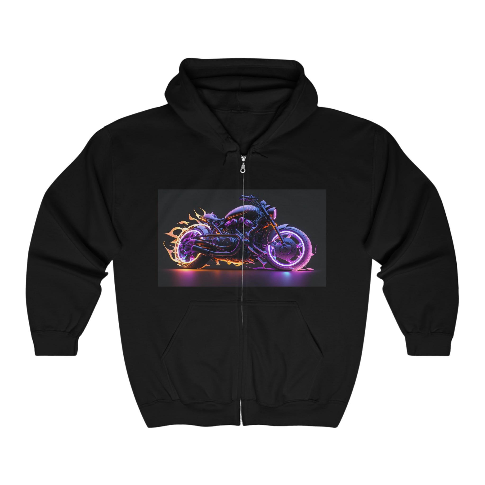 Unisex Heavy Blend™ Full Zip Hooded Sweatshirt - Neon Motorcycle 01