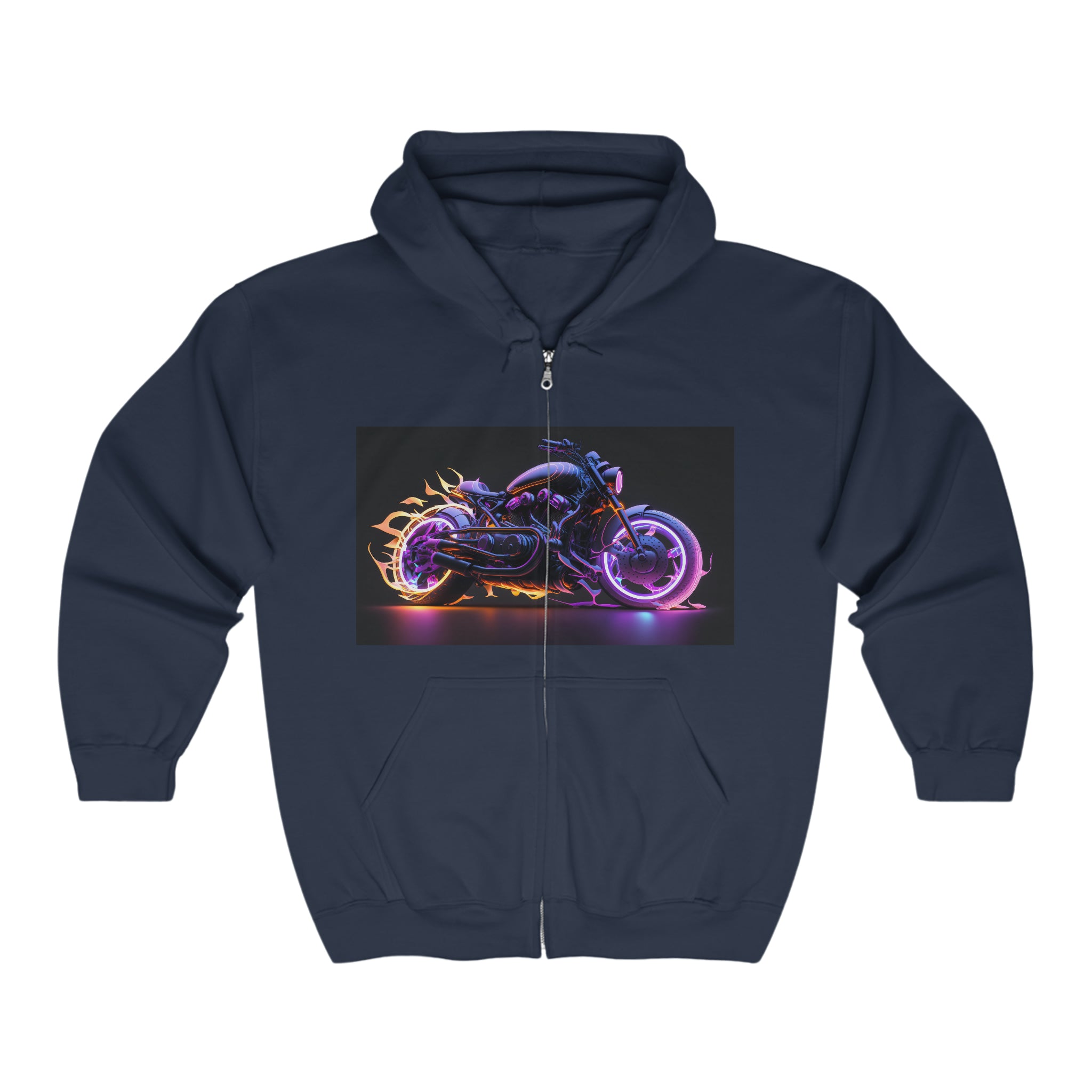 Unisex Heavy Blend™ Full Zip Hooded Sweatshirt - Neon Motorcycle 01