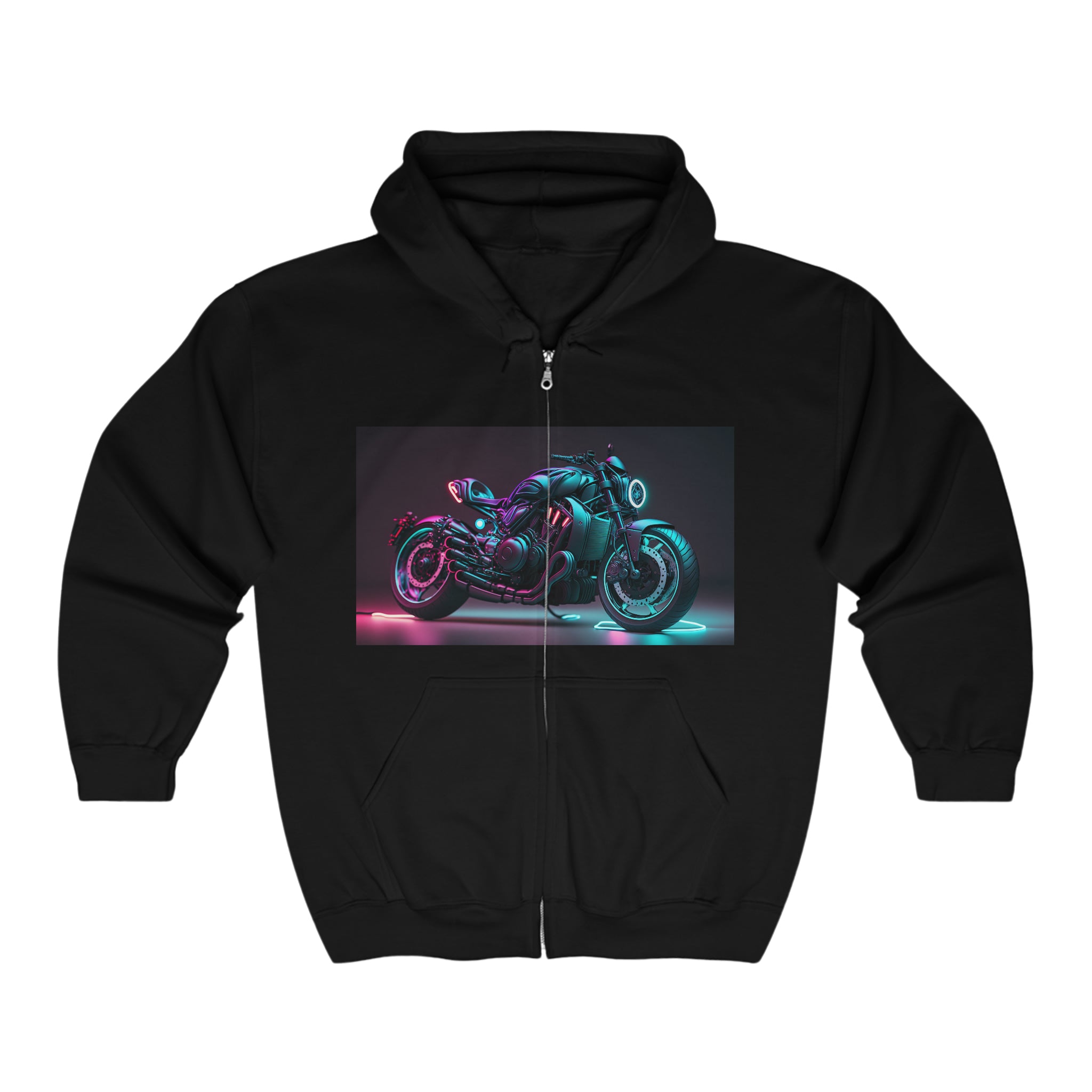 Unisex Heavy Blend™ Full Zip Hooded Sweatshirt - Neon Motorcycle 02