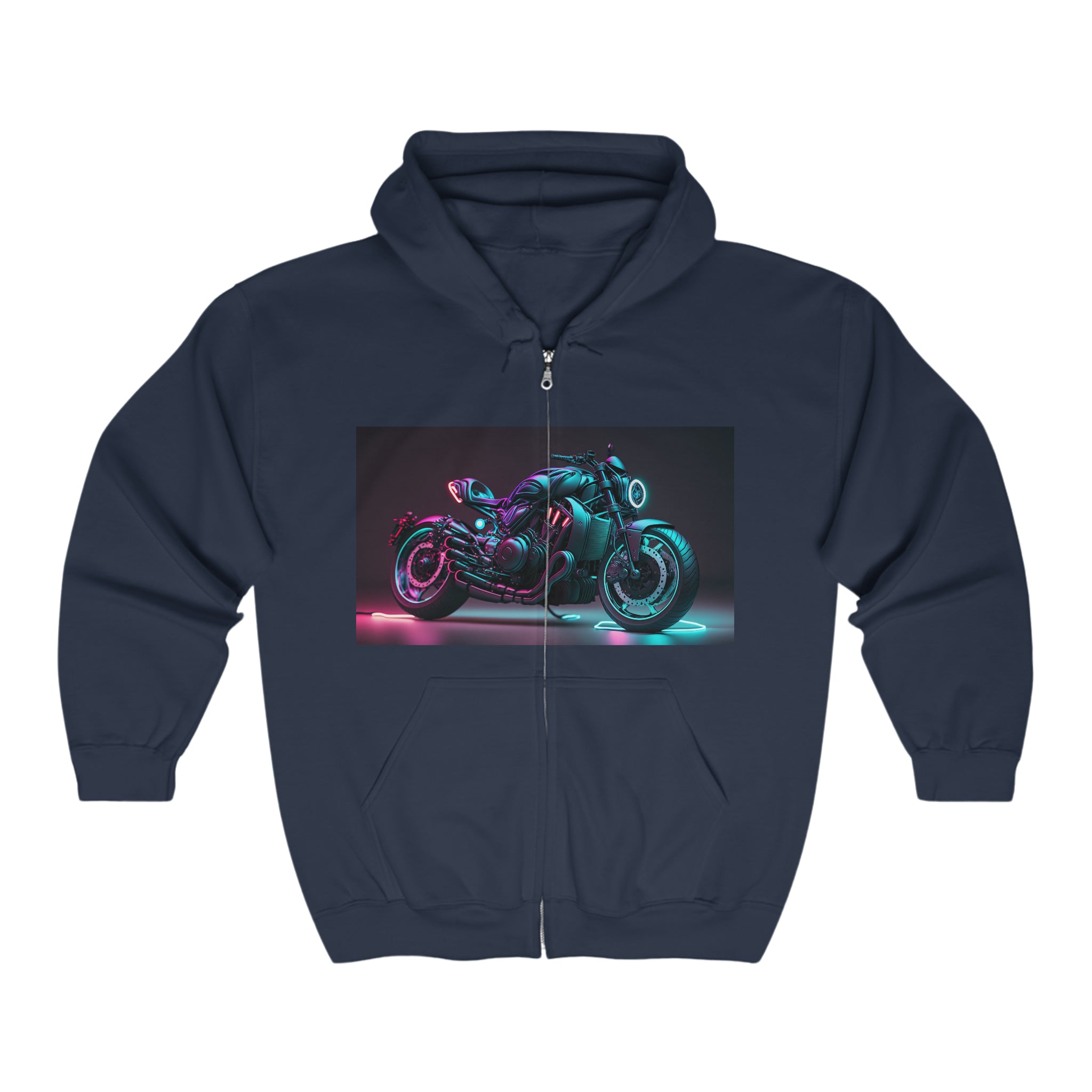 Unisex Heavy Blend™ Full Zip Hooded Sweatshirt - Neon Motorcycle 02