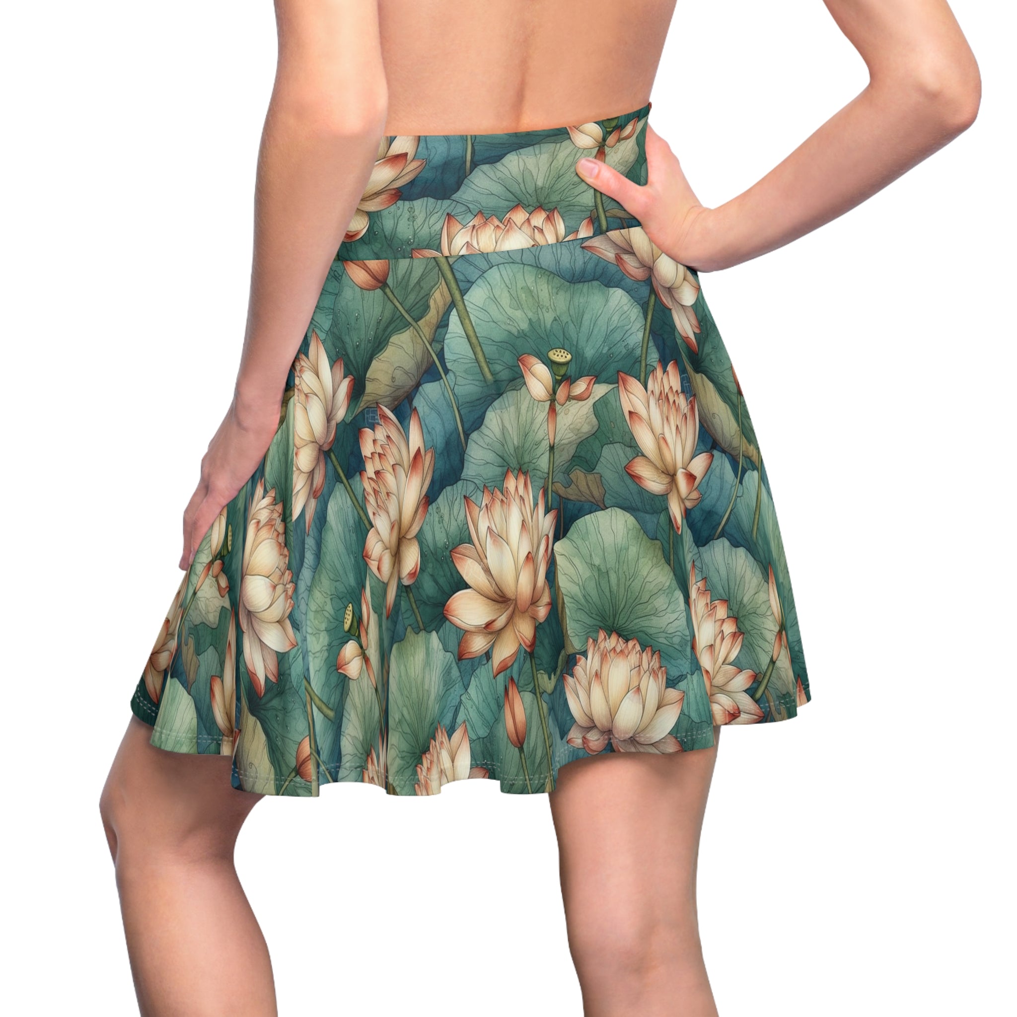 Women's Skater Skirt (AOP) - Seamless Watercolor Designs - Lotuses