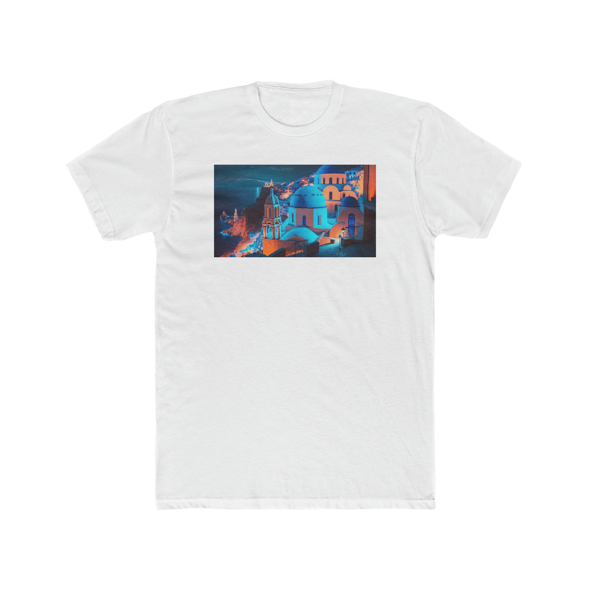 Men's Cotton Crew Tee - Fantasy Art - Oia Blue Domes