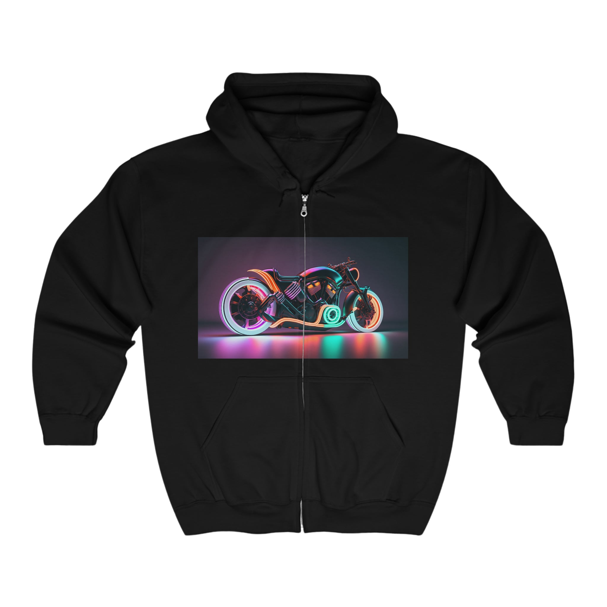 Unisex Heavy Blend™ Full Zip Hooded Sweatshirt - Neon Motorcycle 05