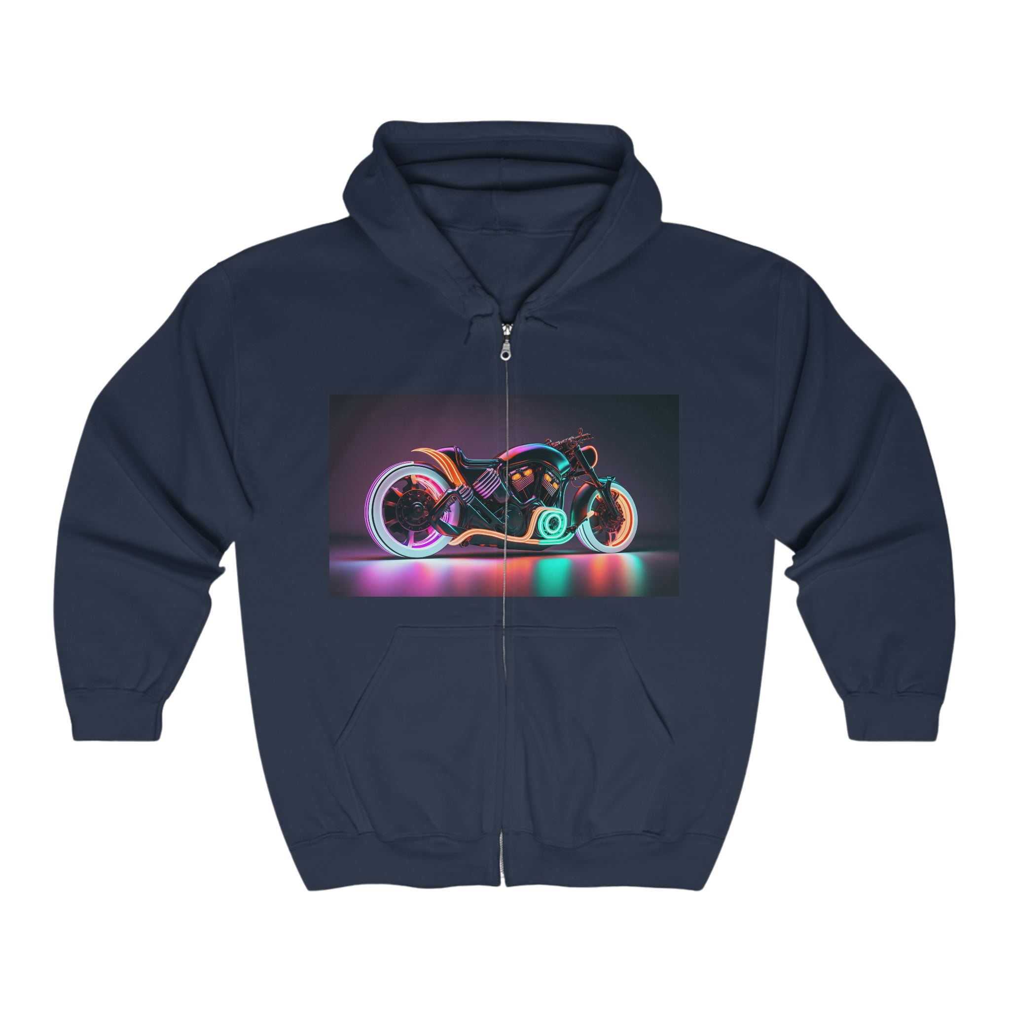 Unisex Heavy Blend™ Full Zip Hooded Sweatshirt - Neon Motorcycle 05