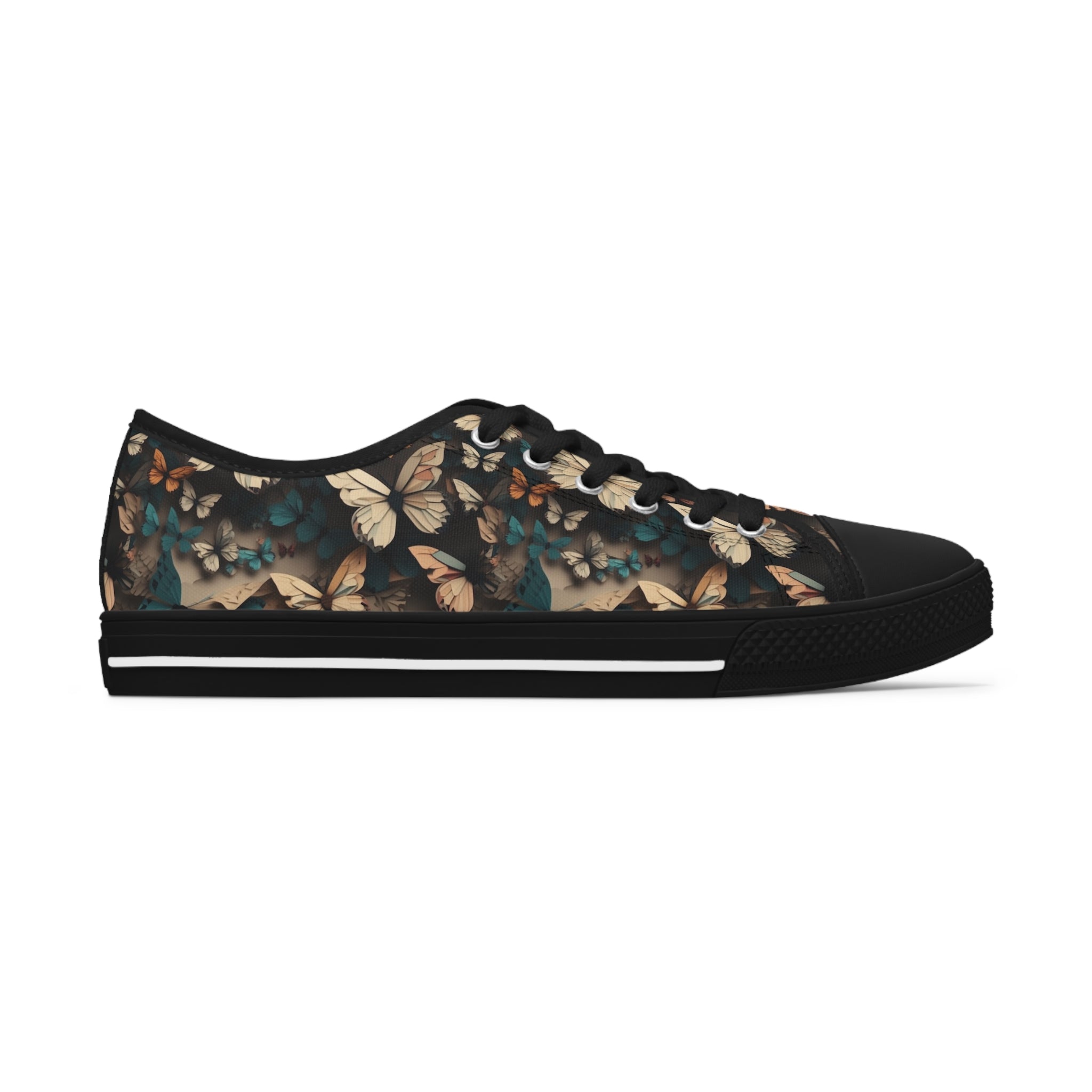 Women's Low Top Sneakers (AOP) - Seamless Butterfly Designs 01