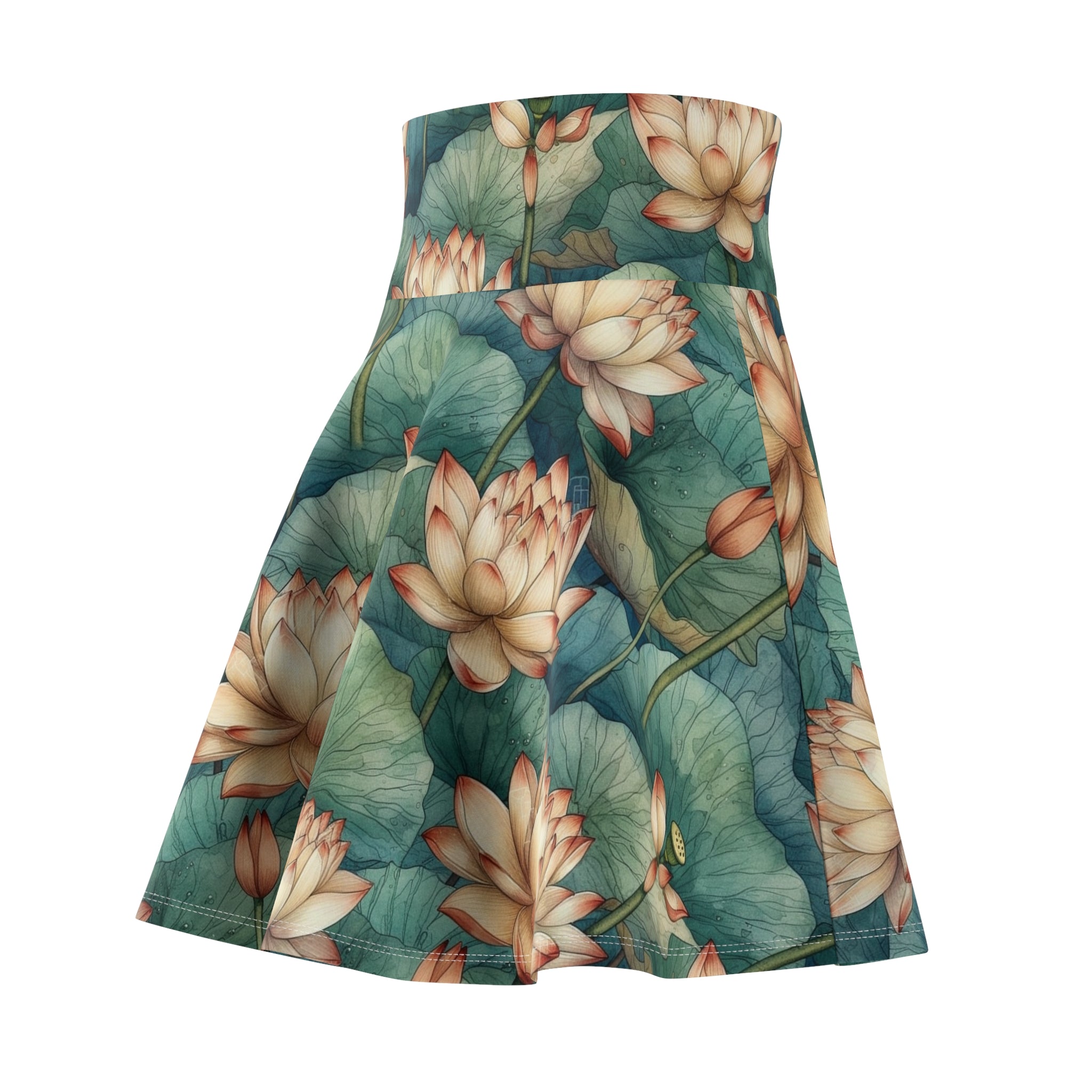 Women's Skater Skirt (AOP) - Seamless Watercolor Designs - Lotuses