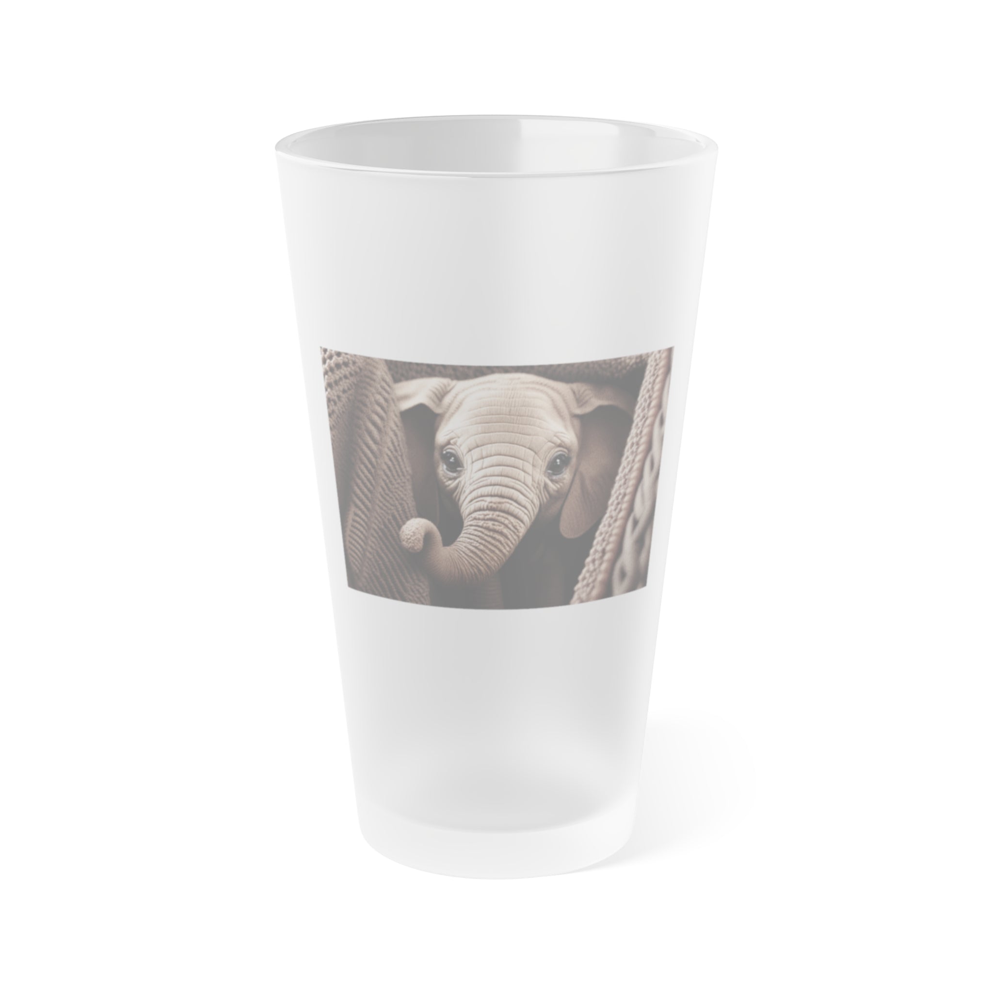 Frosted Pint Glass, 16oz - Animal Knit Arts, Elephant calf