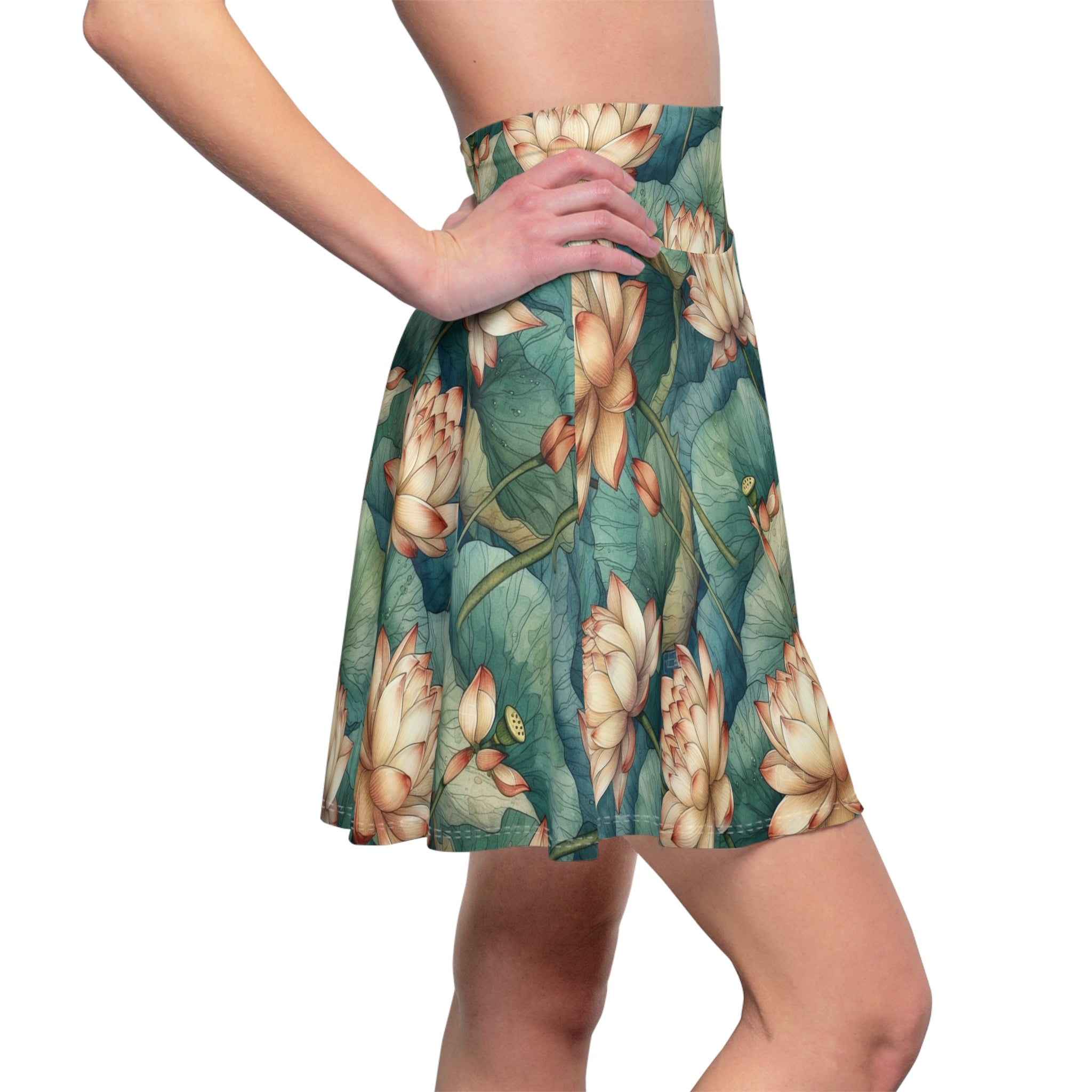 Women's Skater Skirt (AOP) - Seamless Watercolor Designs - Lotuses