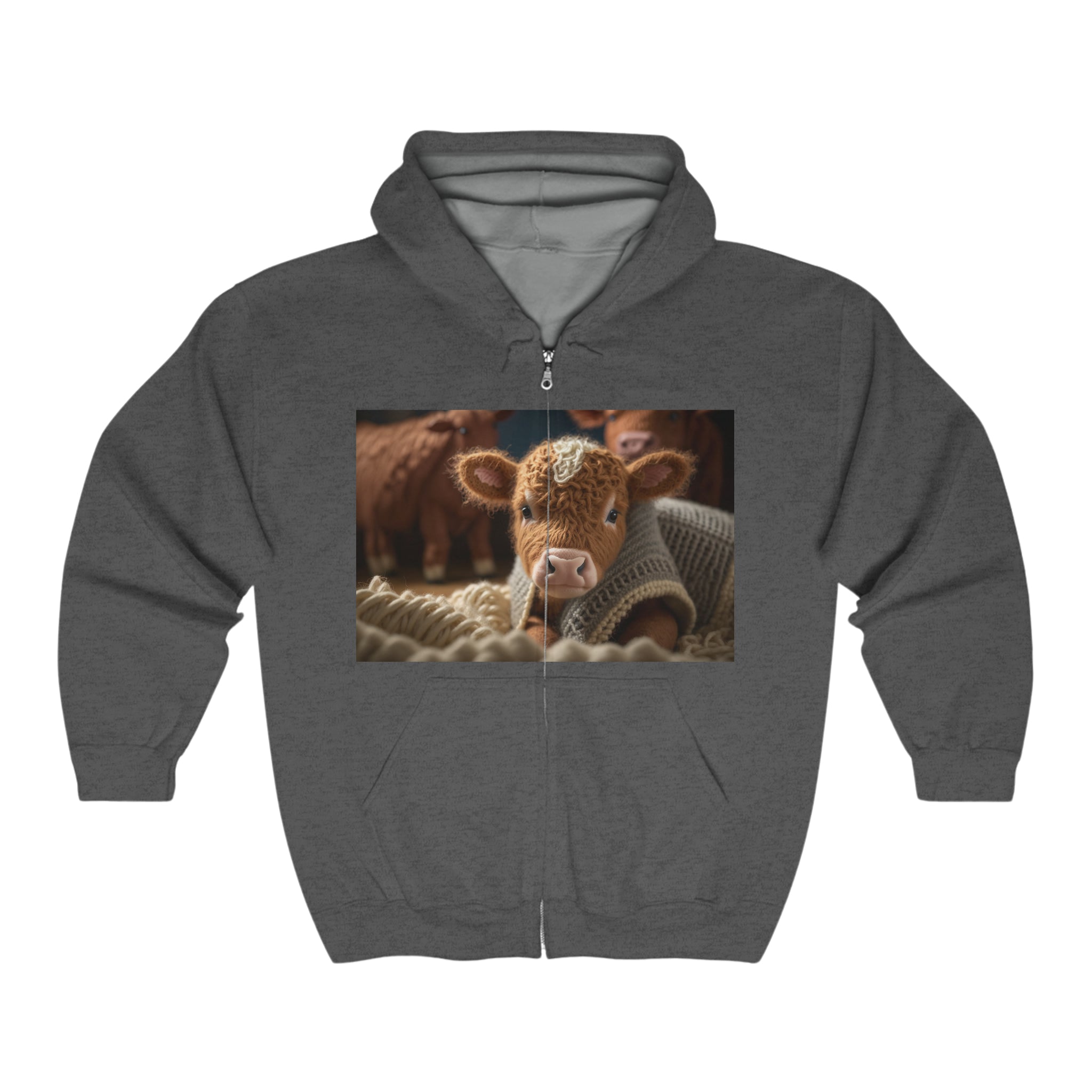 Unisex Heavy Blend™ Full Zip Hooded Sweatshirt - Baby Animals - Cow