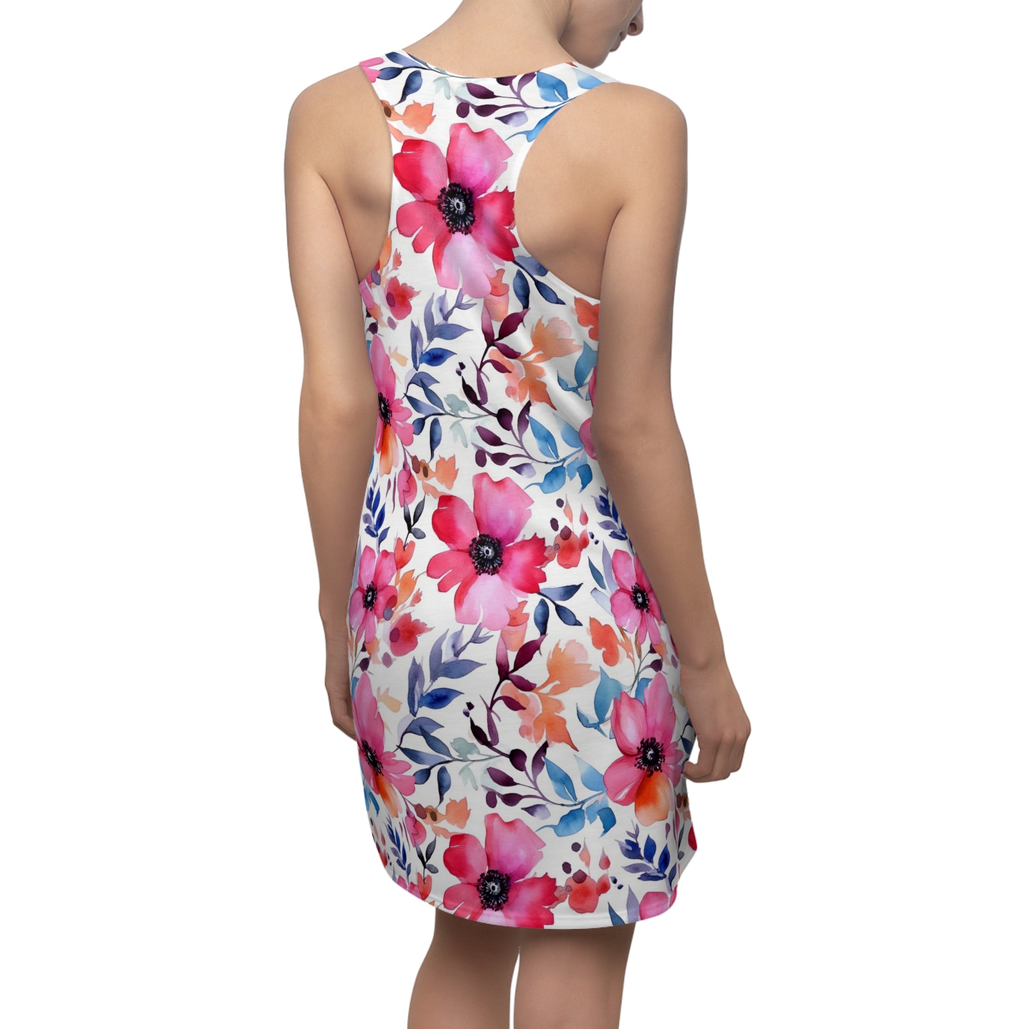Women's Cut & Sew Racerback Dress (AOP) - Seamless Flower Watercolor Designs 02