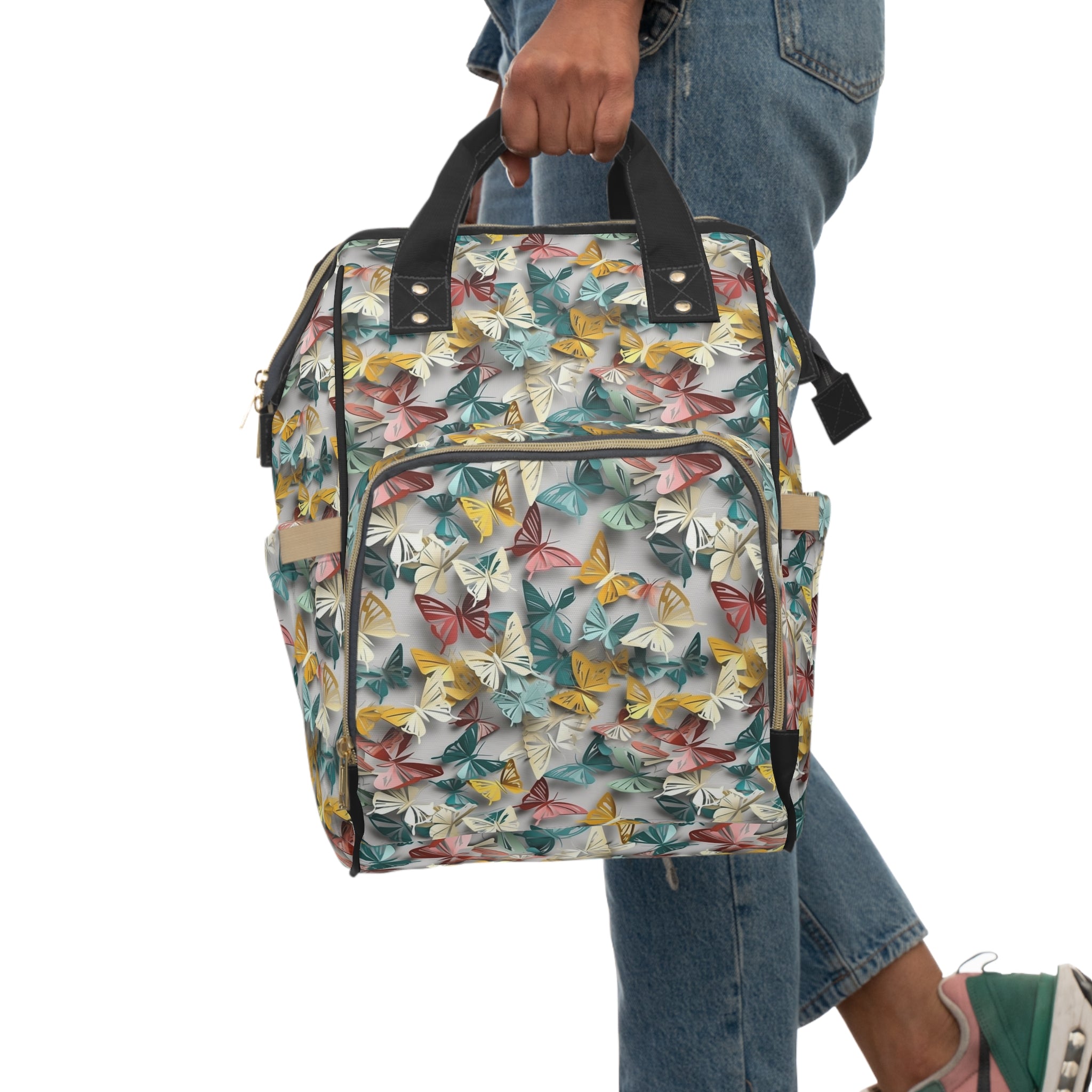 Multifunctional Diaper Backpack (AOP) - Seamless Butterflies Design 02