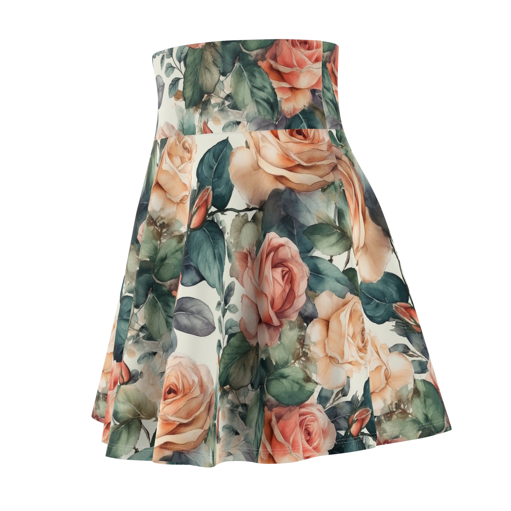 Women's Skater Skirt (AOP) - Seamless Watercolor Designs - Roses 01