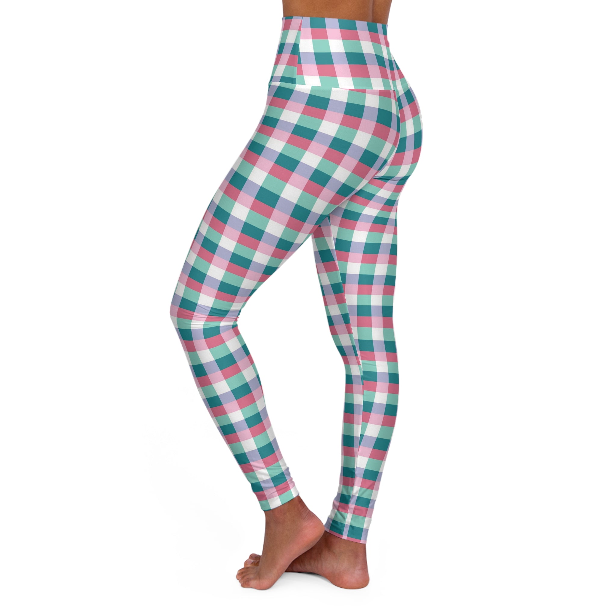 High Waisted Yoga Leggings (AOP) - Seamless Checkered Designs 01