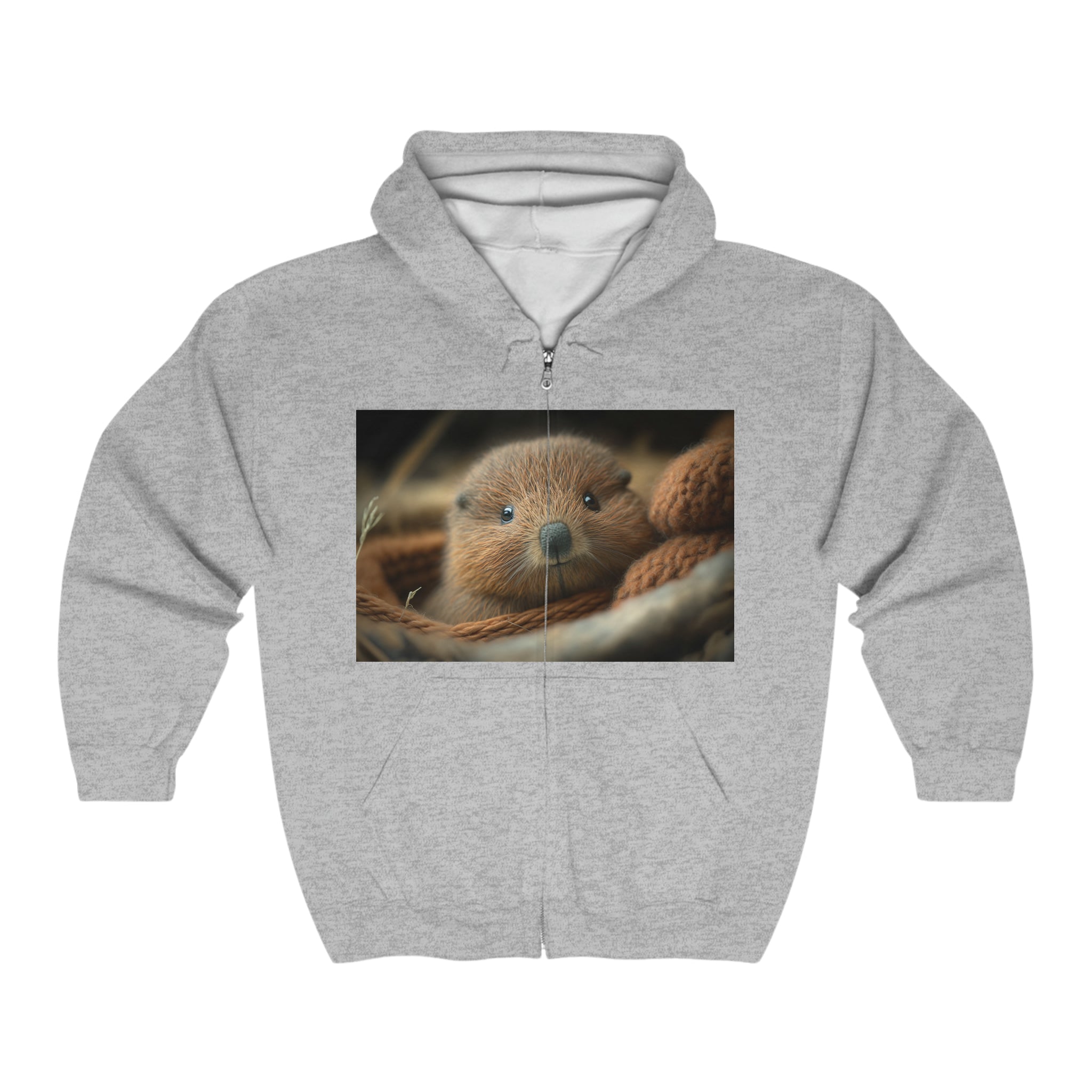 Unisex Heavy Blend™ Full Zip Hooded Sweatshirt - Baby Animals - Beaver