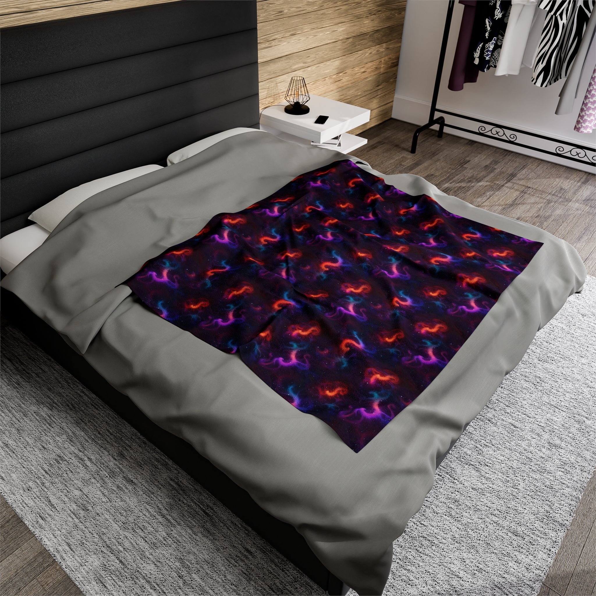 Velveteen Plush Blanket (AOP) - Fantasy Galaxies 04