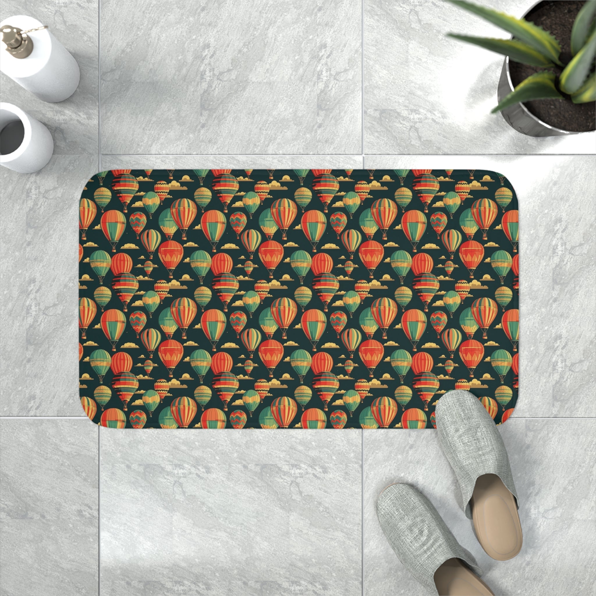 Memory Foam Bath Mat (AOP) - Seamless Hot Air Balloons Designs