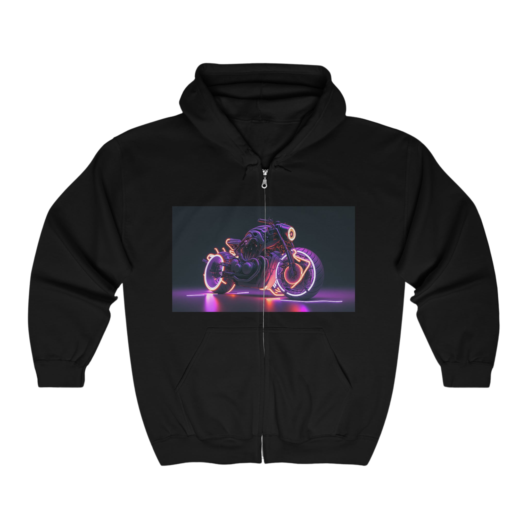 Unisex Heavy Blend™ Full Zip Hooded Sweatshirt - Neon Motorcycle 04