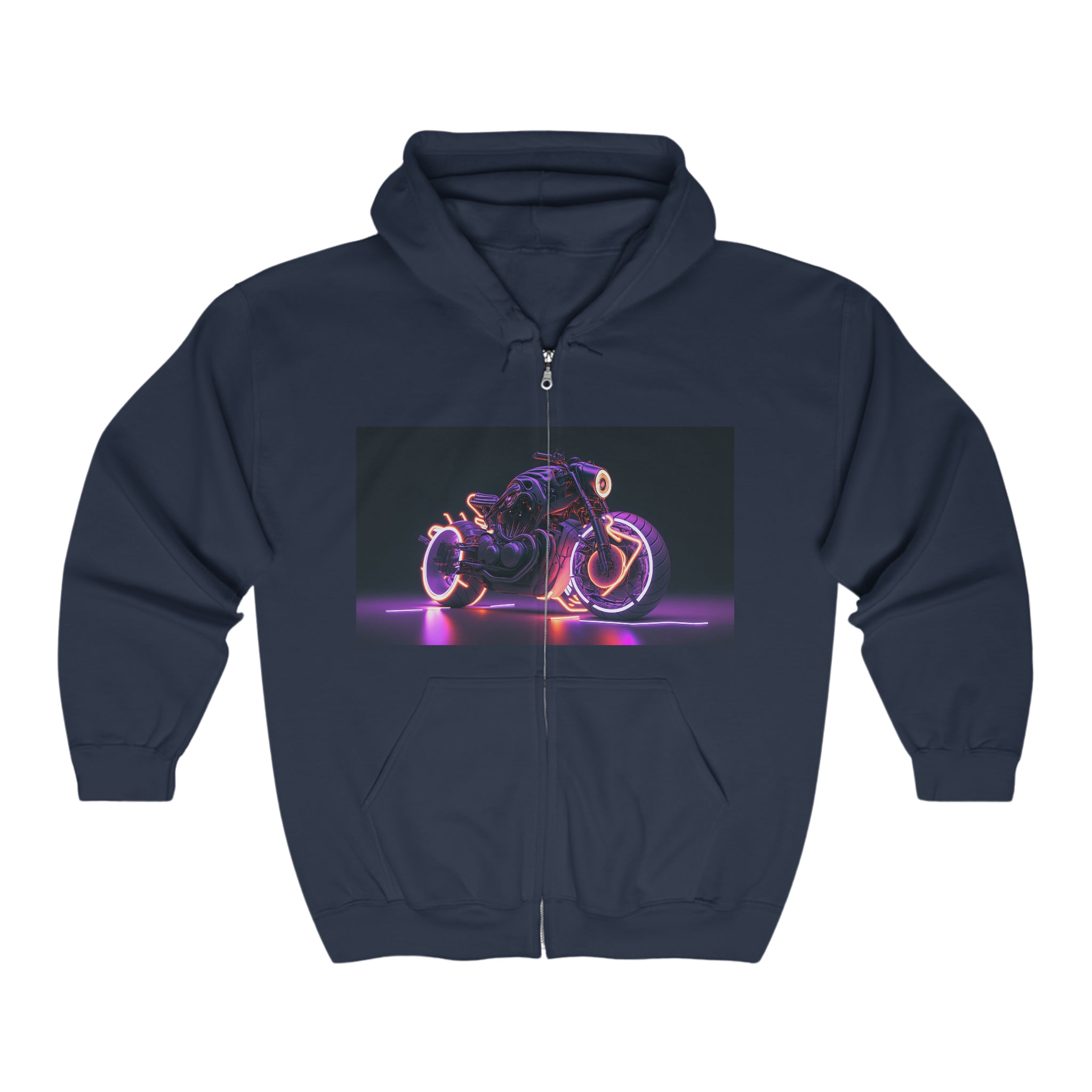 Unisex Heavy Blend™ Full Zip Hooded Sweatshirt - Neon Motorcycle 04