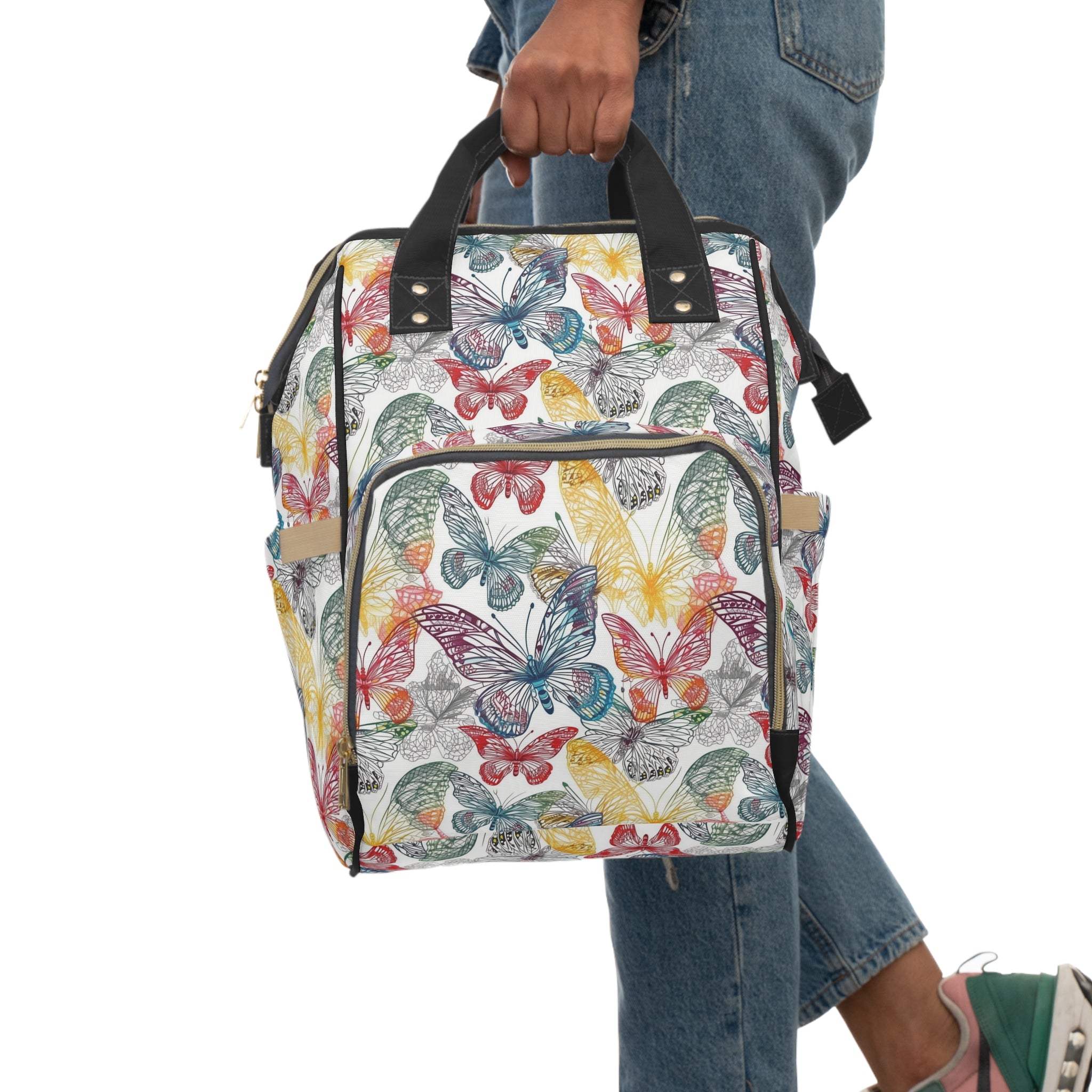 Multifunctional Diaper Backpack (AOP) - Seamless Butterflies Design 05