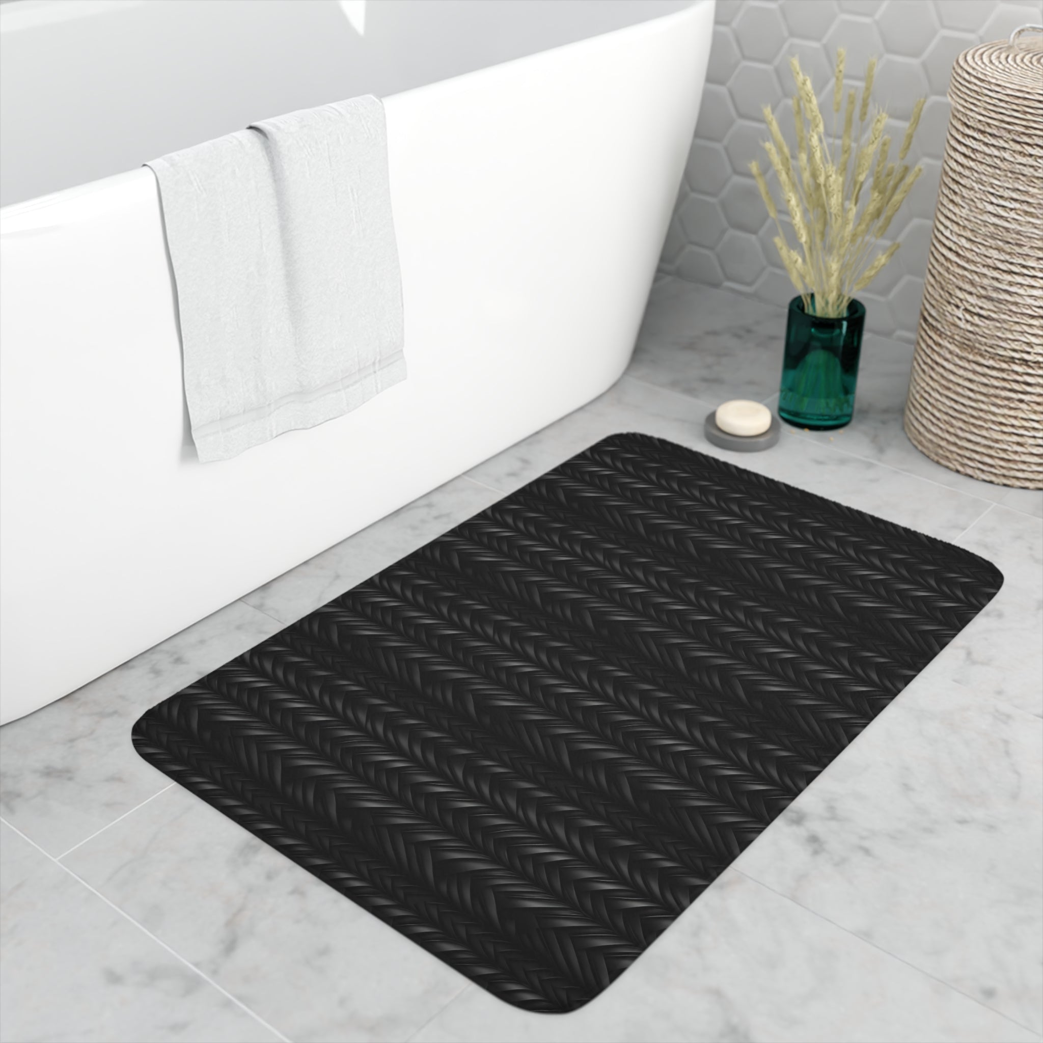 Memory Foam Bath Mat (AOP) - Seamless Black Noir Designs