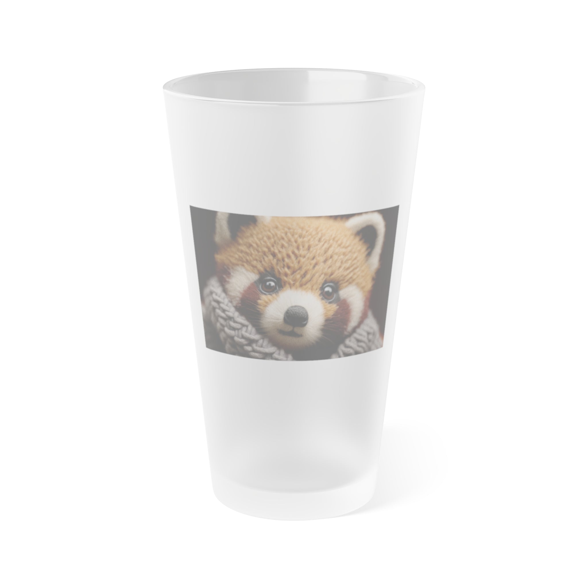Frosted Pint Glass, 16oz - Animal Knit Arts, Red Panda cub
