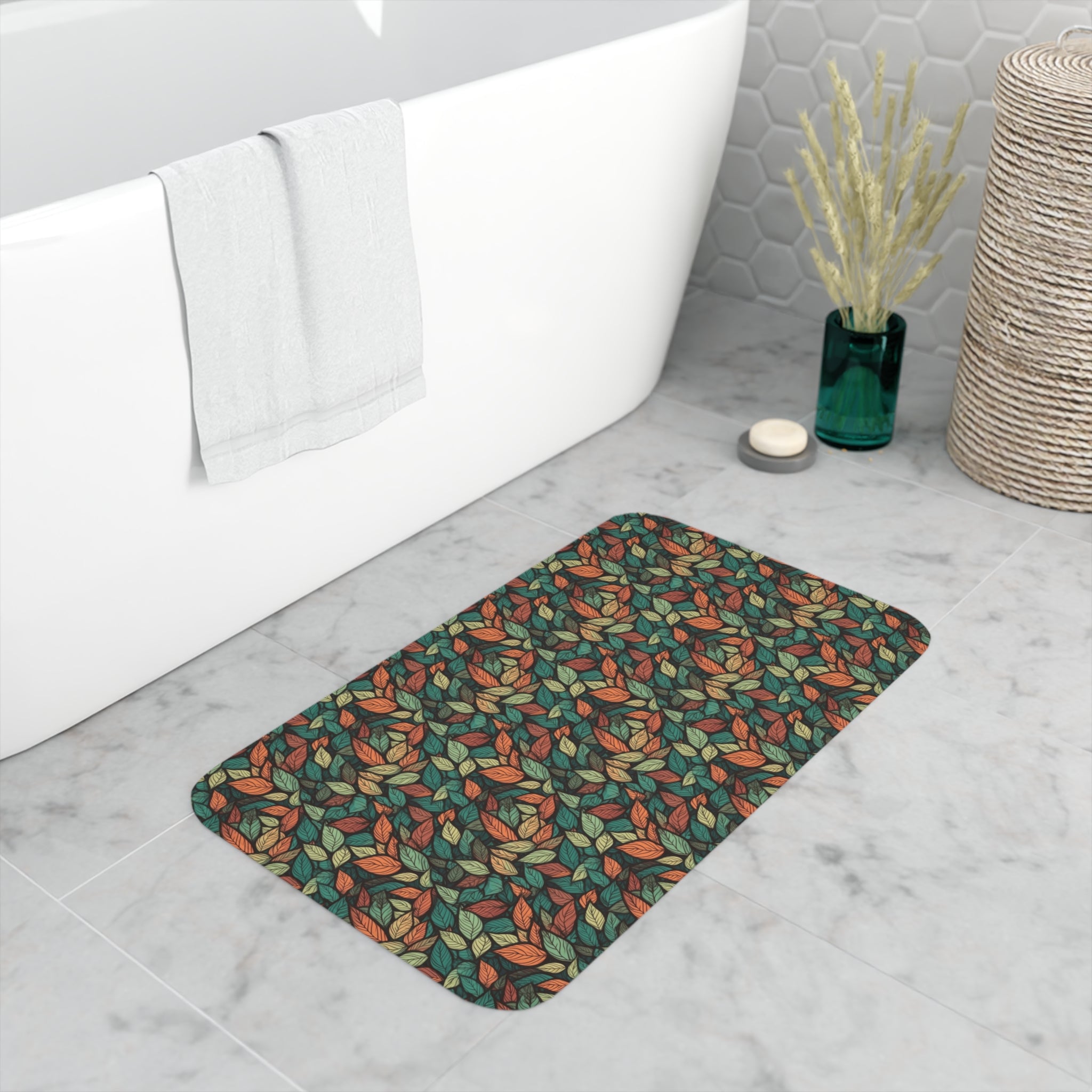 Memory Foam Bath Mat (AOP) - Seamless Leaves Designs