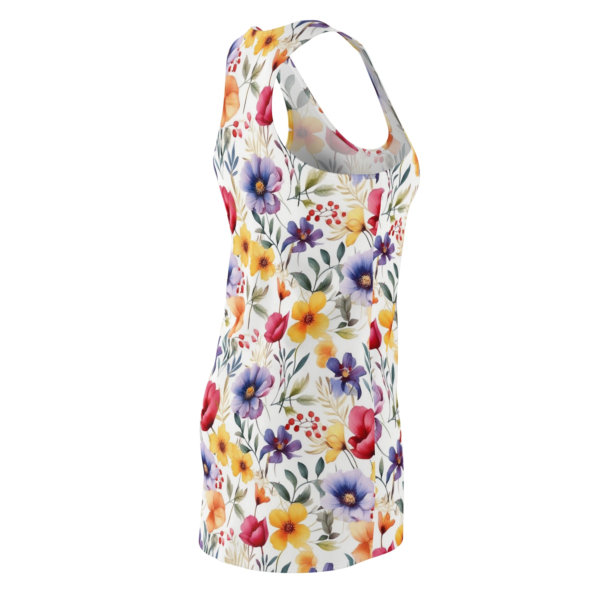 Women's Cut & Sew Racerback Dress (AOP) - Seamless Flower Watercolor Designs 07