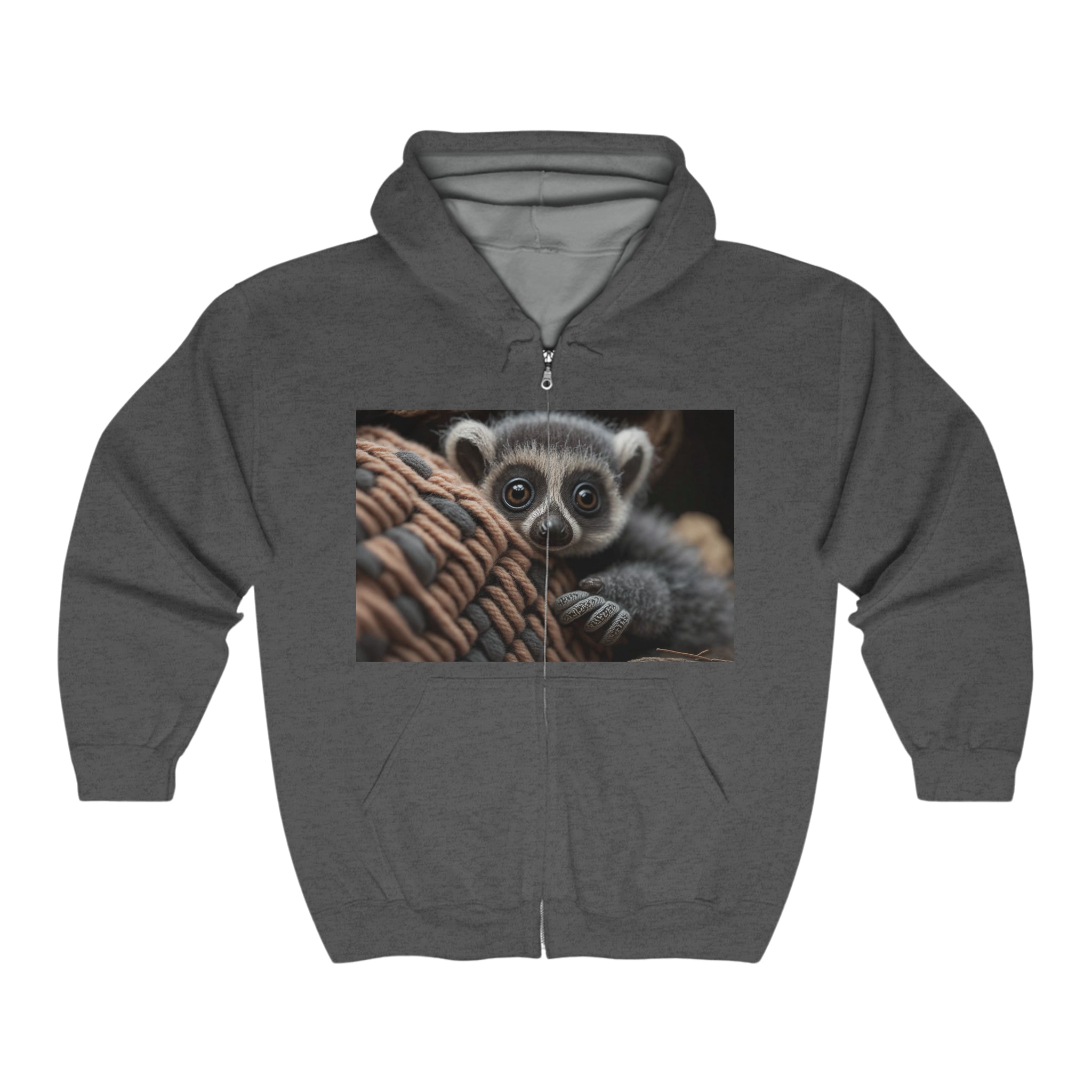 Unisex Heavy Blend™ Full Zip Hooded Sweatshirt - Baby Animals - Ringtail Lemur