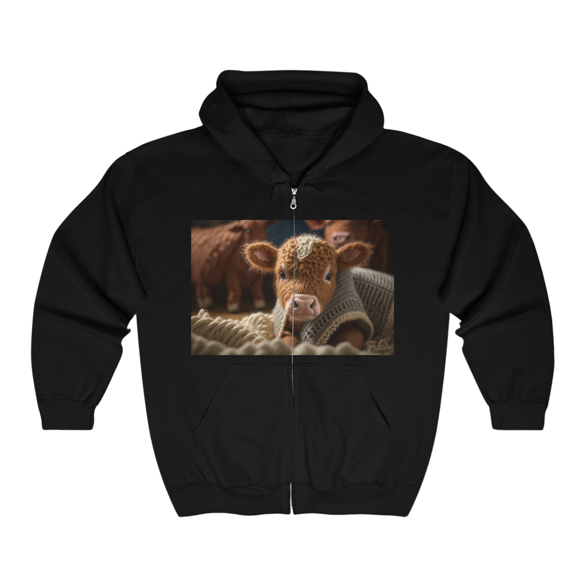 Unisex Heavy Blend™ Full Zip Hooded Sweatshirt - Baby Animals - Cow