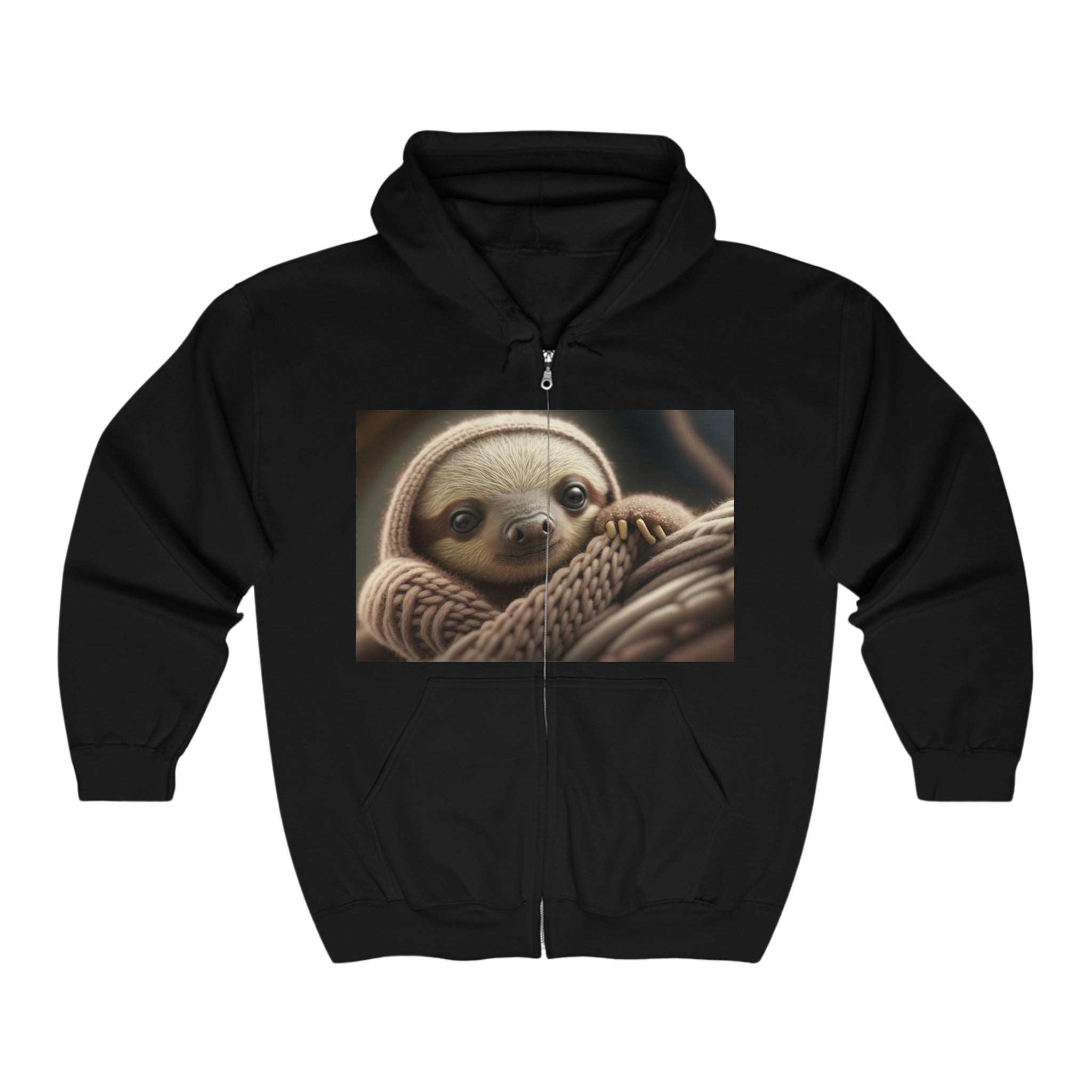 Unisex Heavy Blend™ Full Zip Hooded Sweatshirt - Baby Animals - Sloth