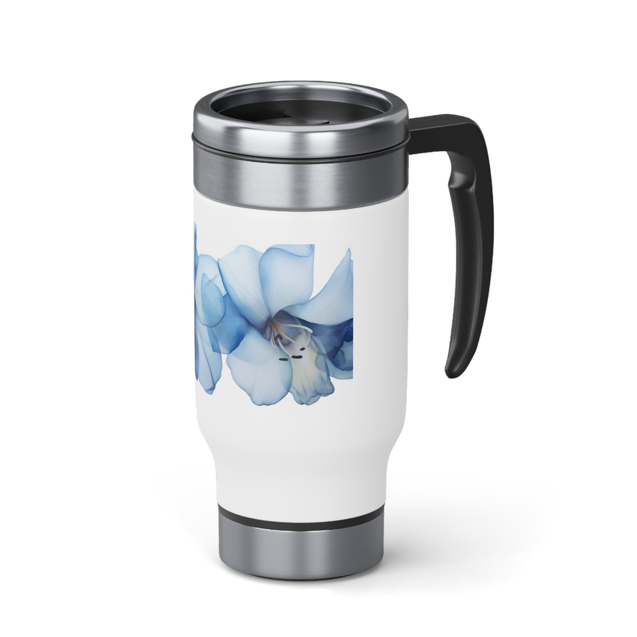 Stainless Steel Travel Mug with Handle, 14oz - Blue Calle Lily, Watercolor