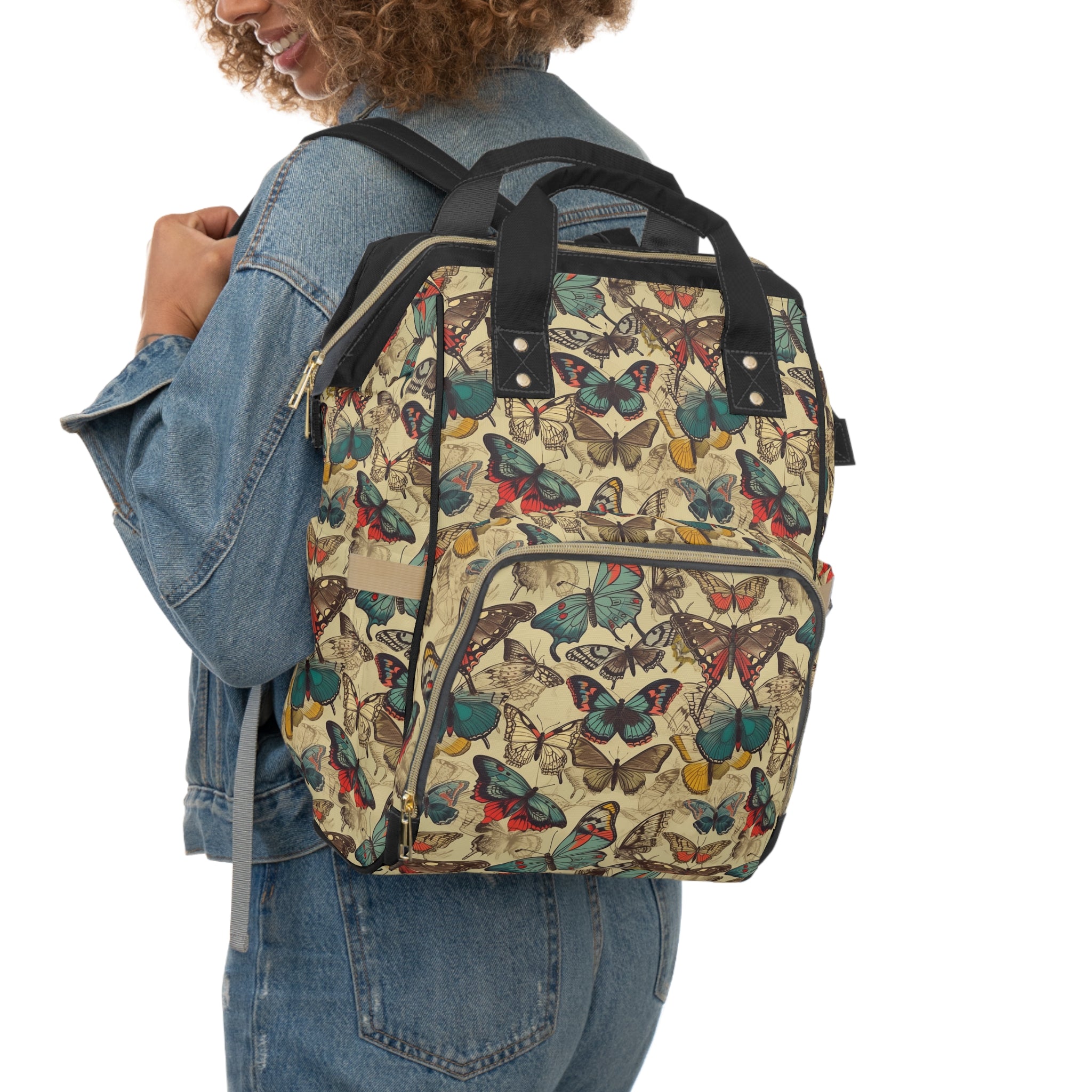 Multifunctional Diaper Backpack (AOP) - Seamless Butterflies Design 10