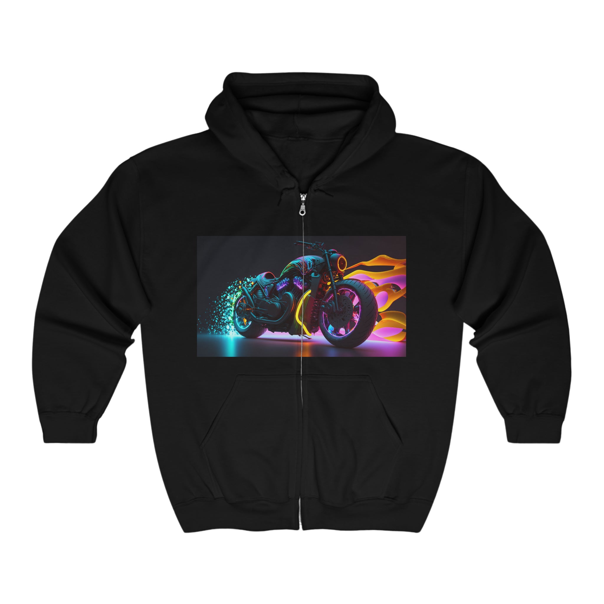 Unisex Heavy Blend™ Full Zip Hooded Sweatshirt - Neon Motorcycle 07