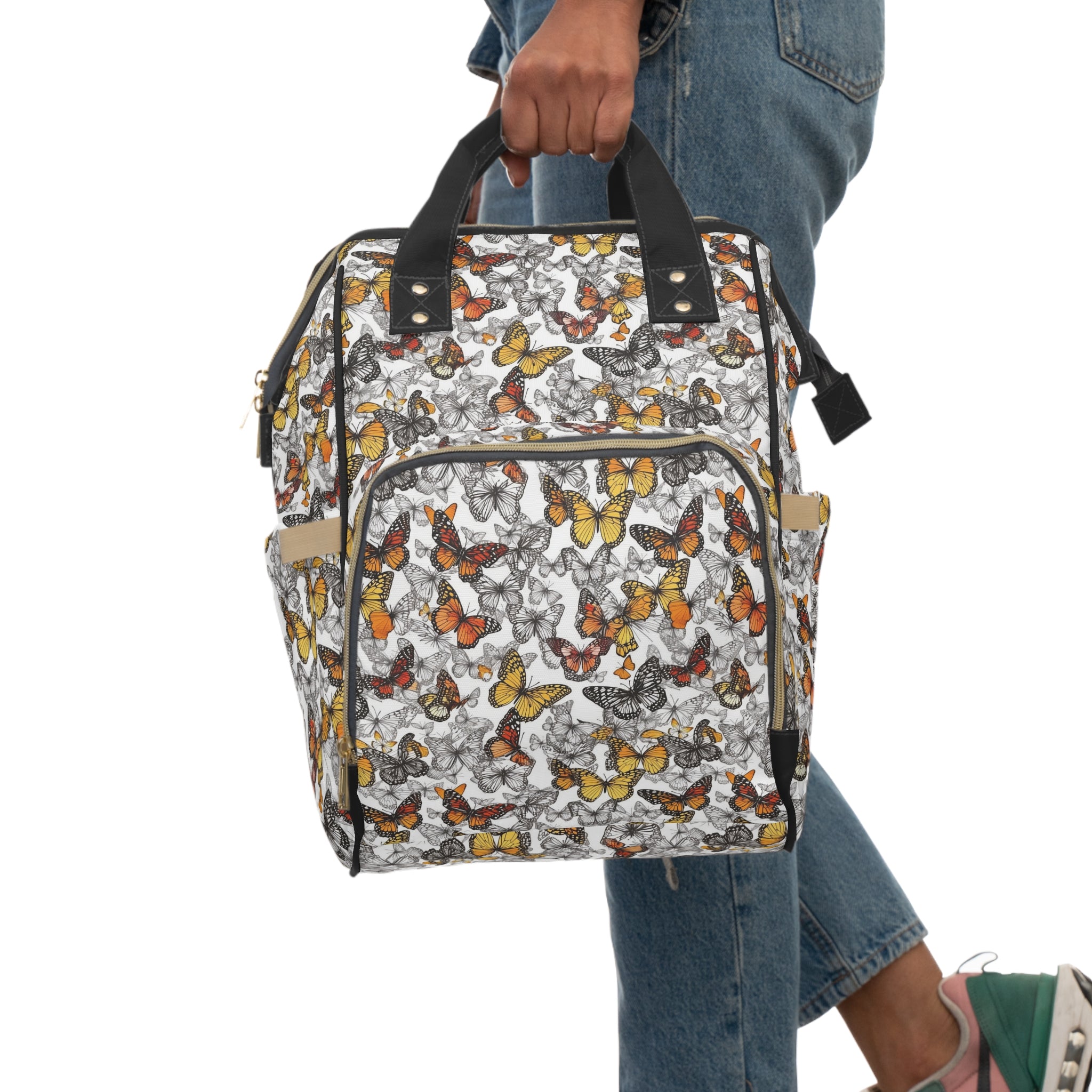 Multifunctional Diaper Backpack (AOP) - Seamless Butterflies Design 04