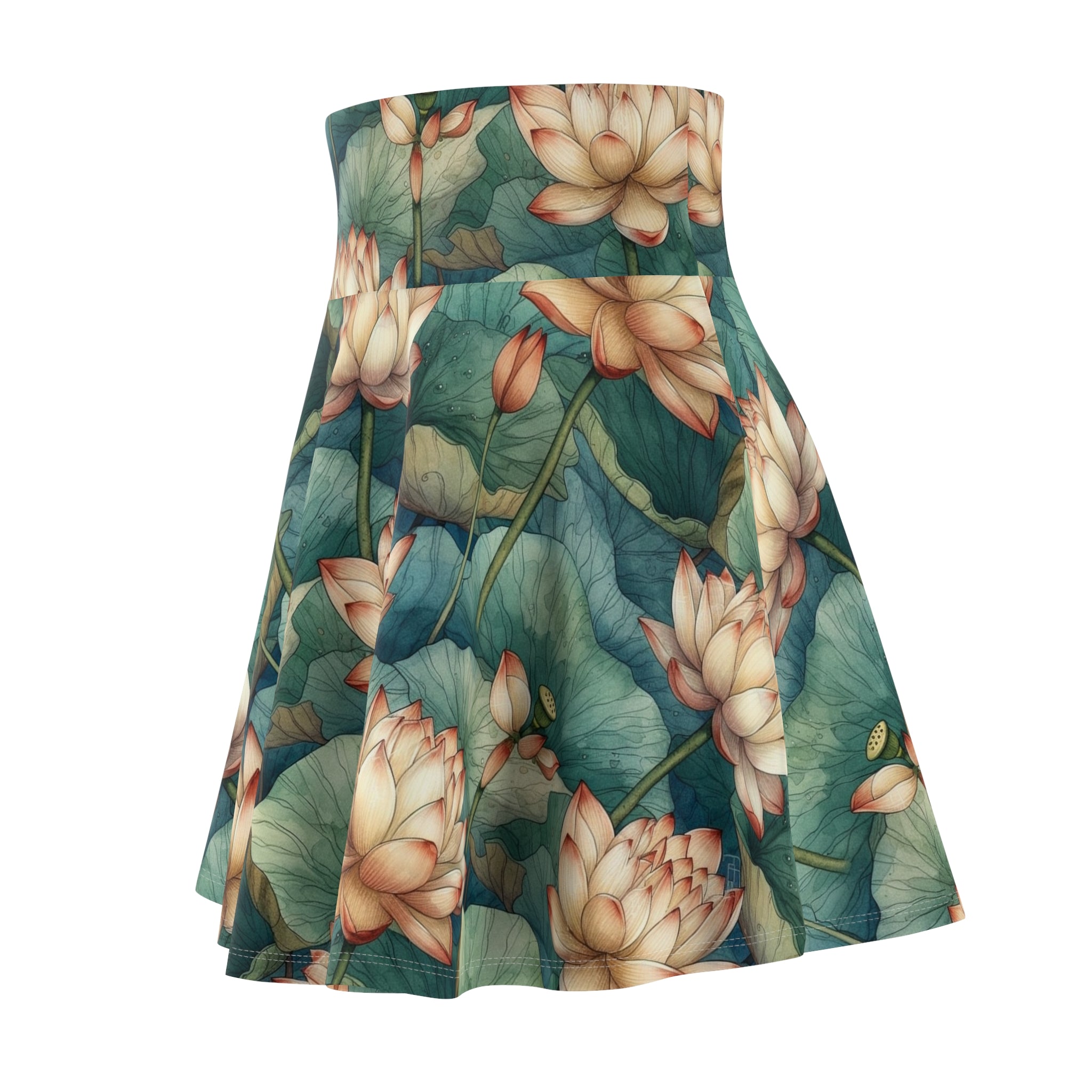 Women's Skater Skirt (AOP) - Seamless Watercolor Designs - Lotuses