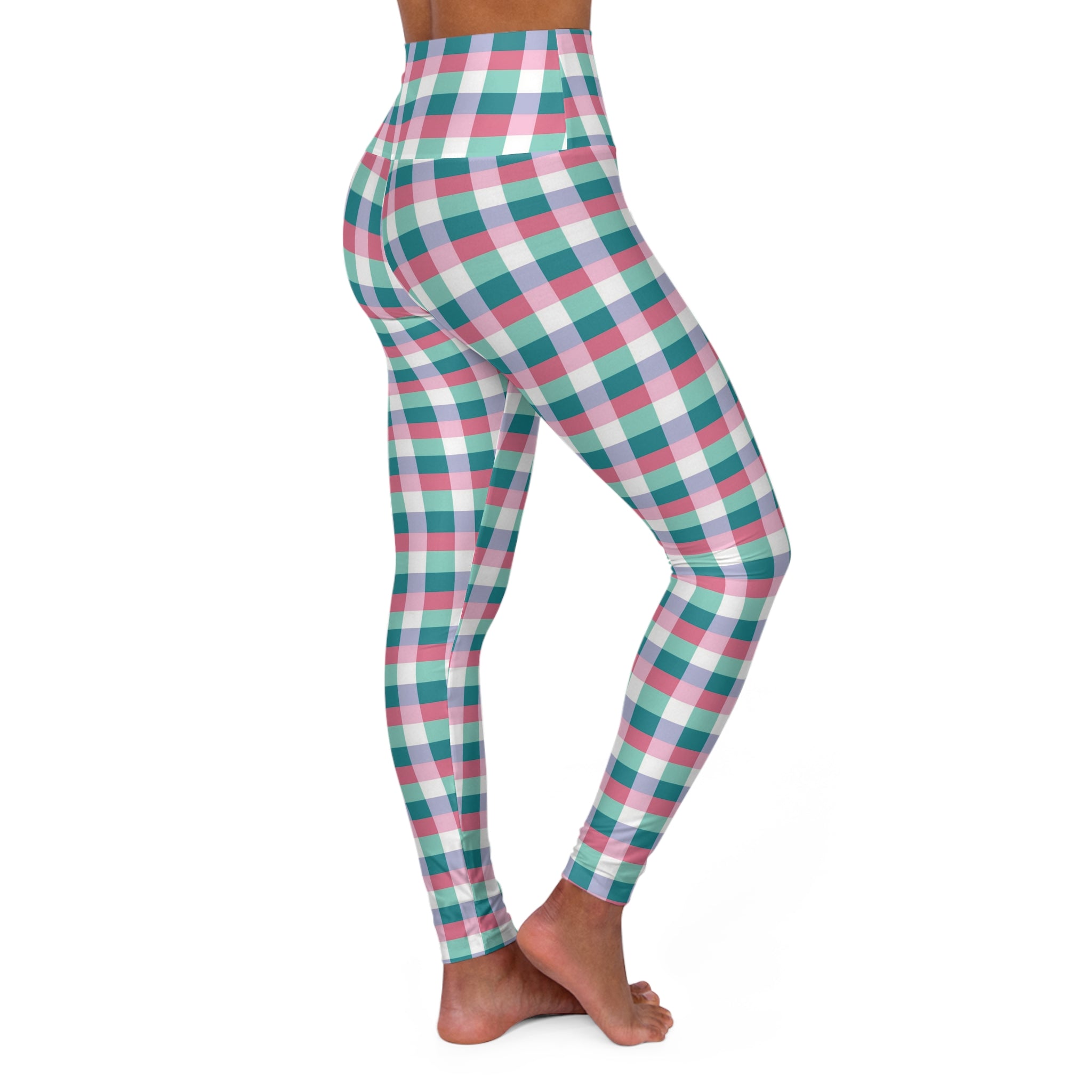 High Waisted Yoga Leggings (AOP) - Seamless Checkered Designs 01