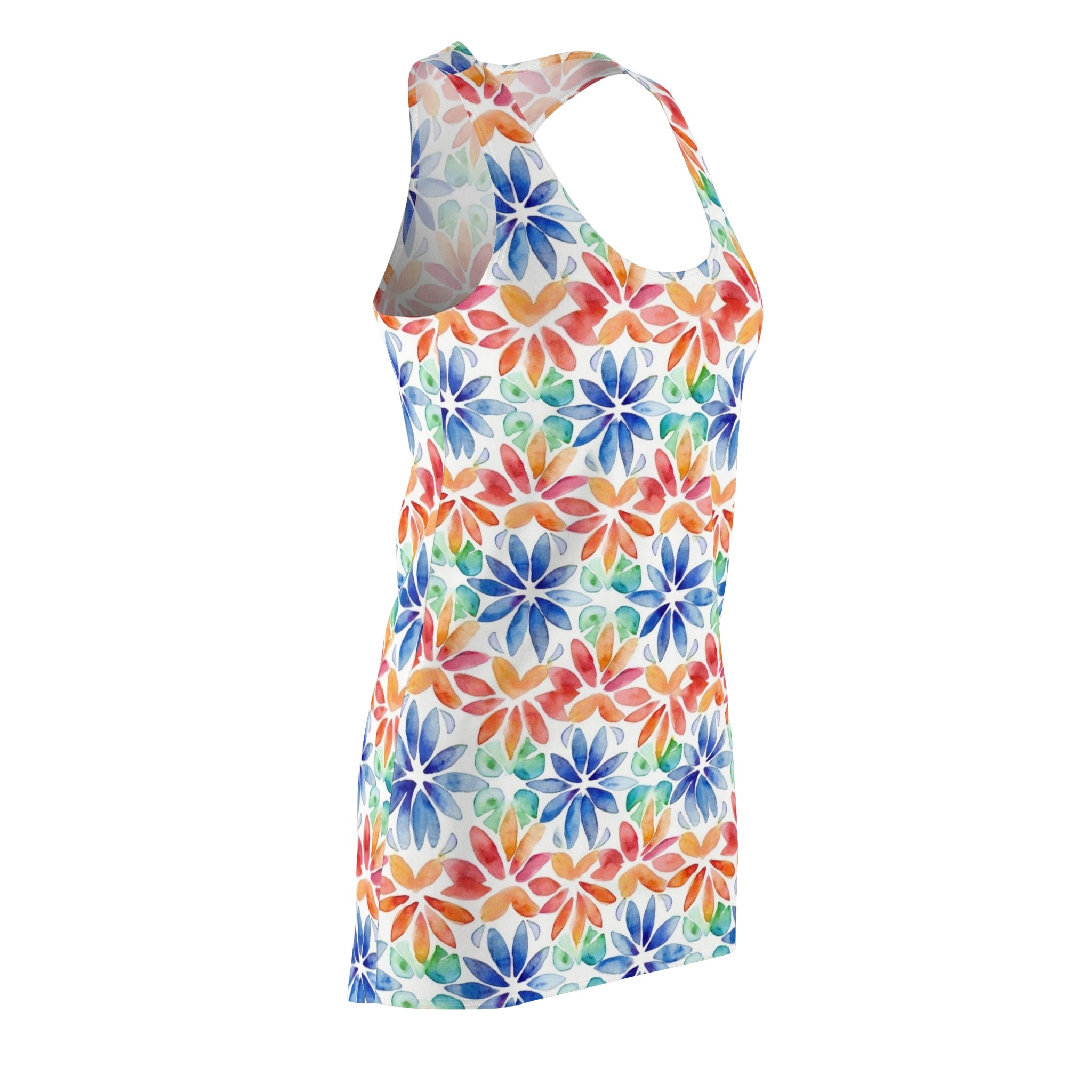 Women's Cut & Sew Racerback Dress (AOP) - Seamless Flower Watercolor Designs 04