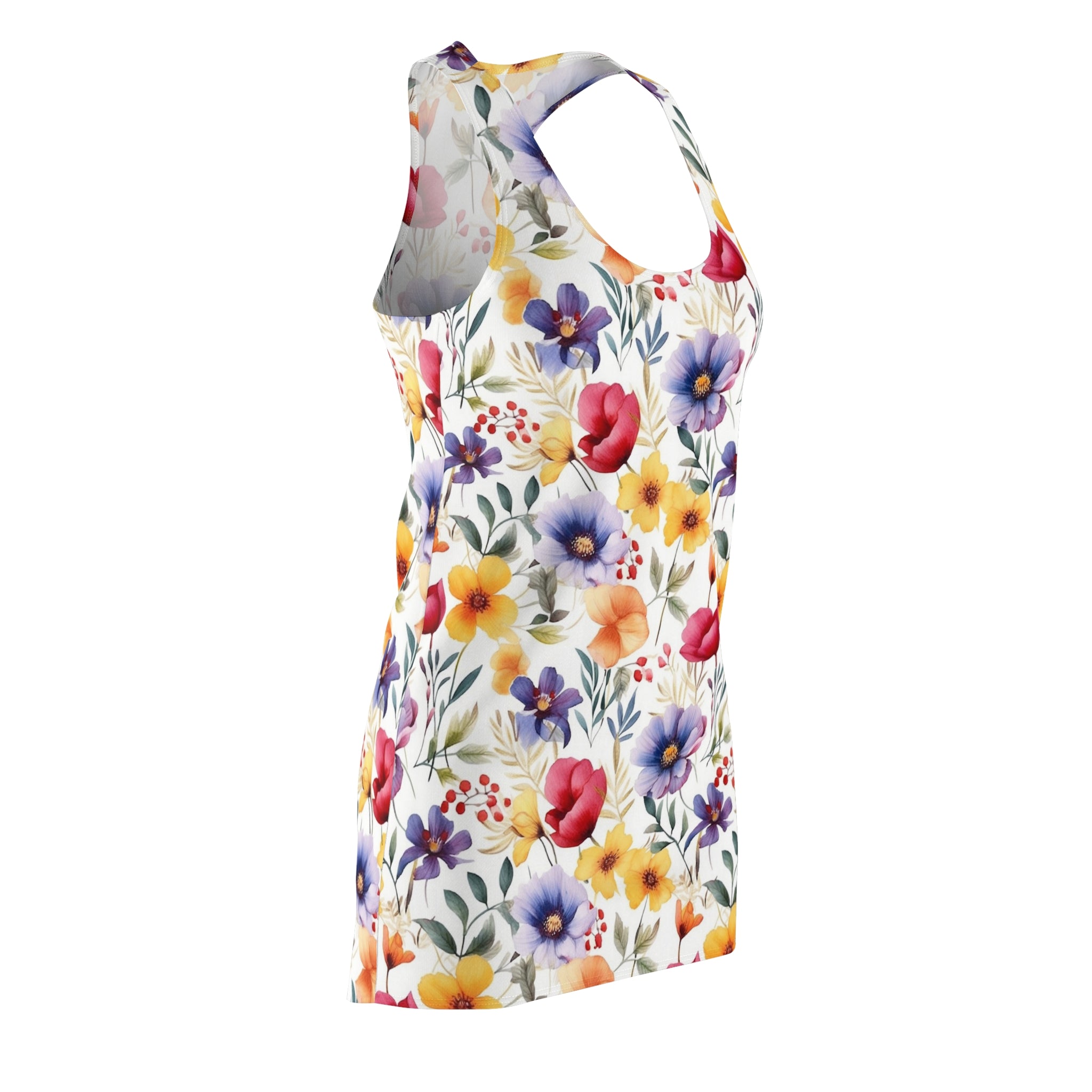 Women's Cut & Sew Racerback Dress (AOP) - Seamless Flower Watercolor Designs 07