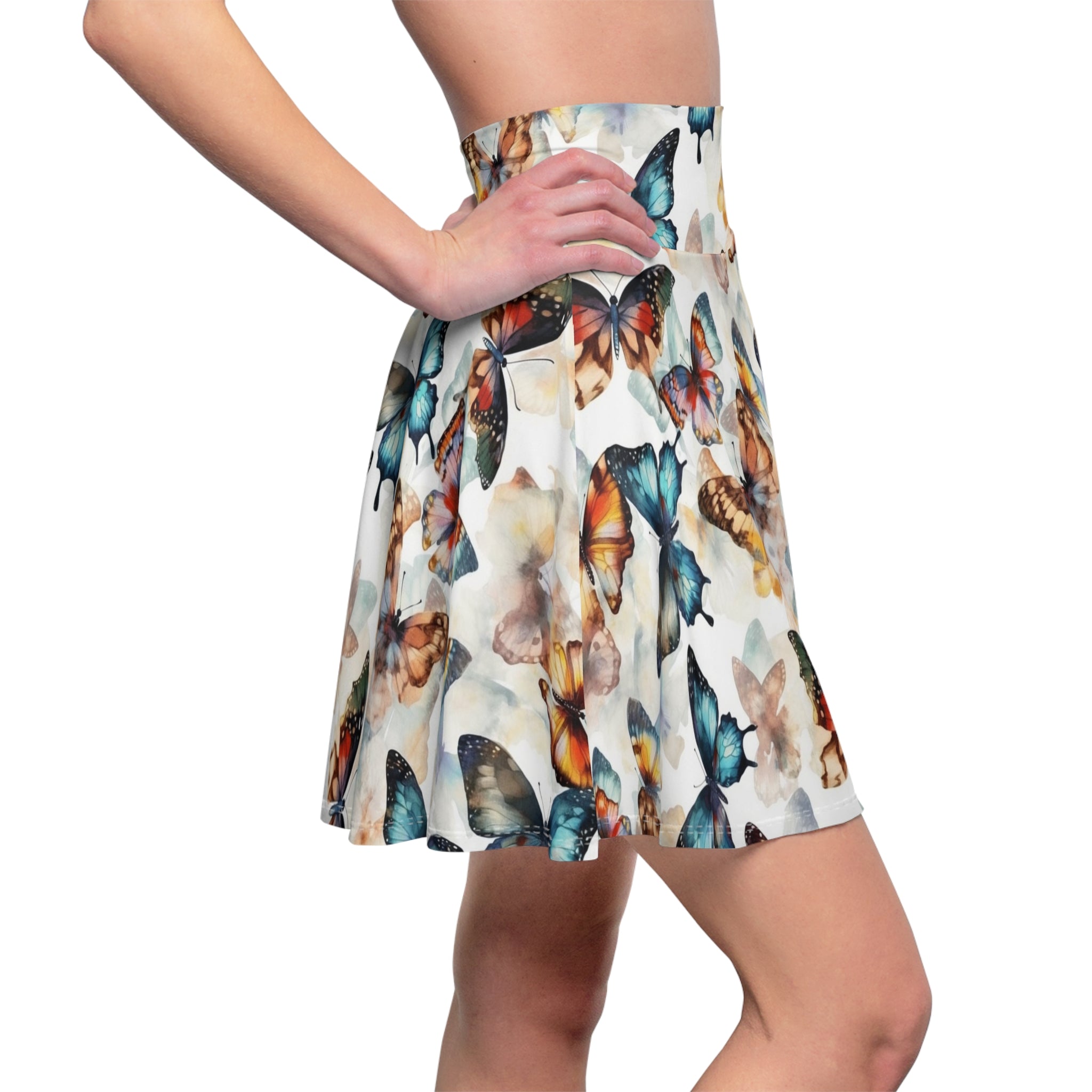 Women's Skater Skirt (AOP) - Seamless Watercolor Designs - Butterflies 02