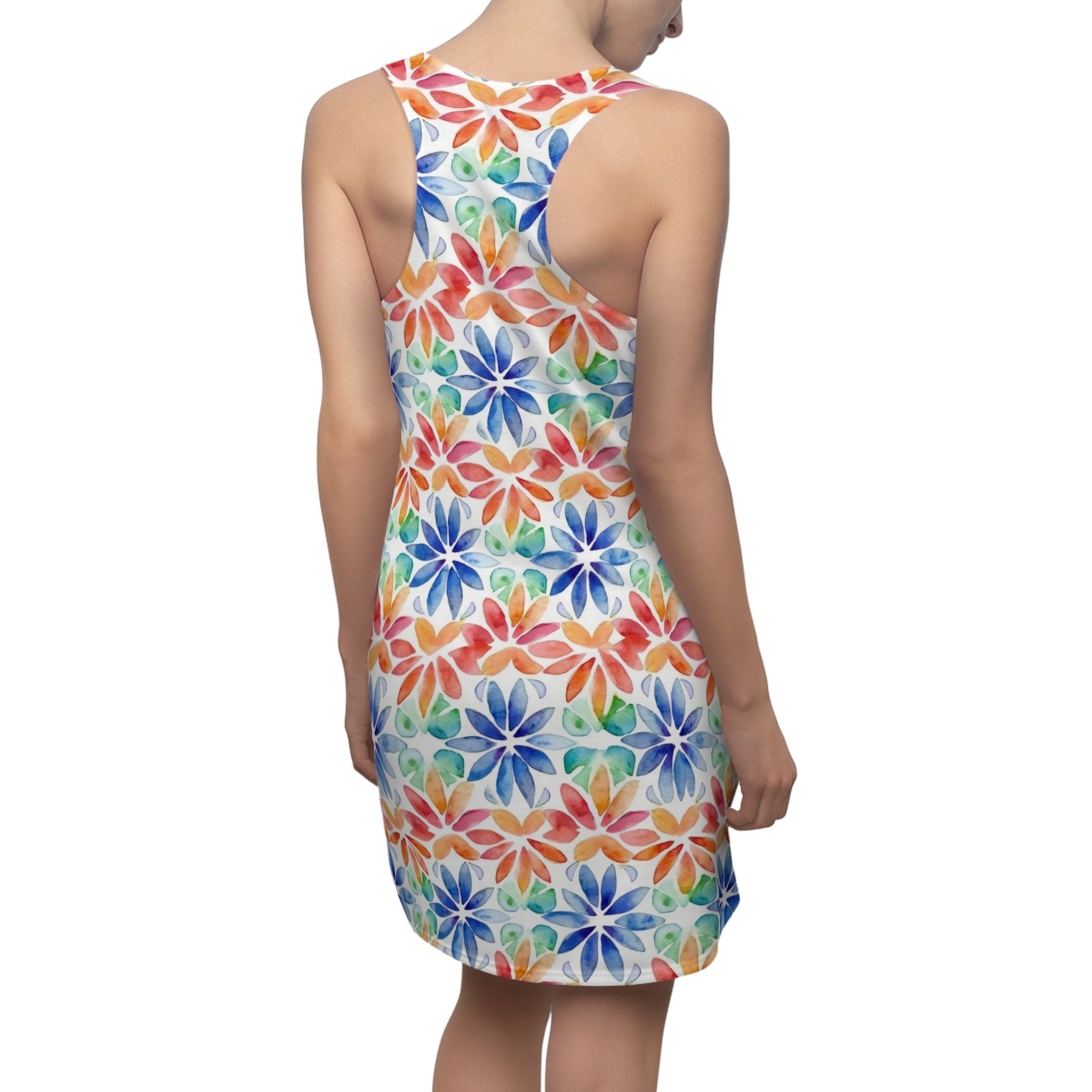 Women's Cut & Sew Racerback Dress (AOP) - Seamless Flower Watercolor Designs 04