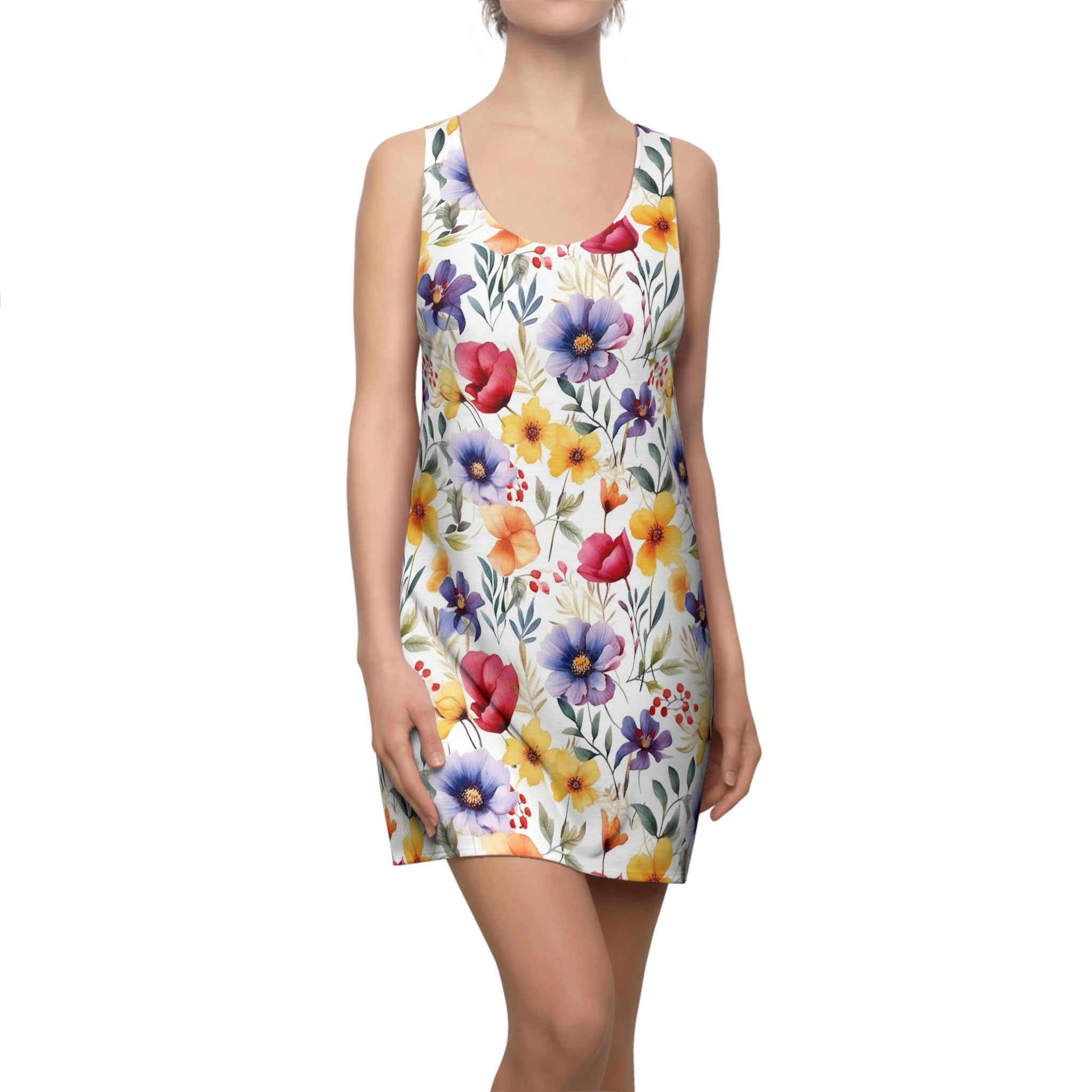 Women's Cut & Sew Racerback Dress (AOP) - Seamless Flower Watercolor Designs 07